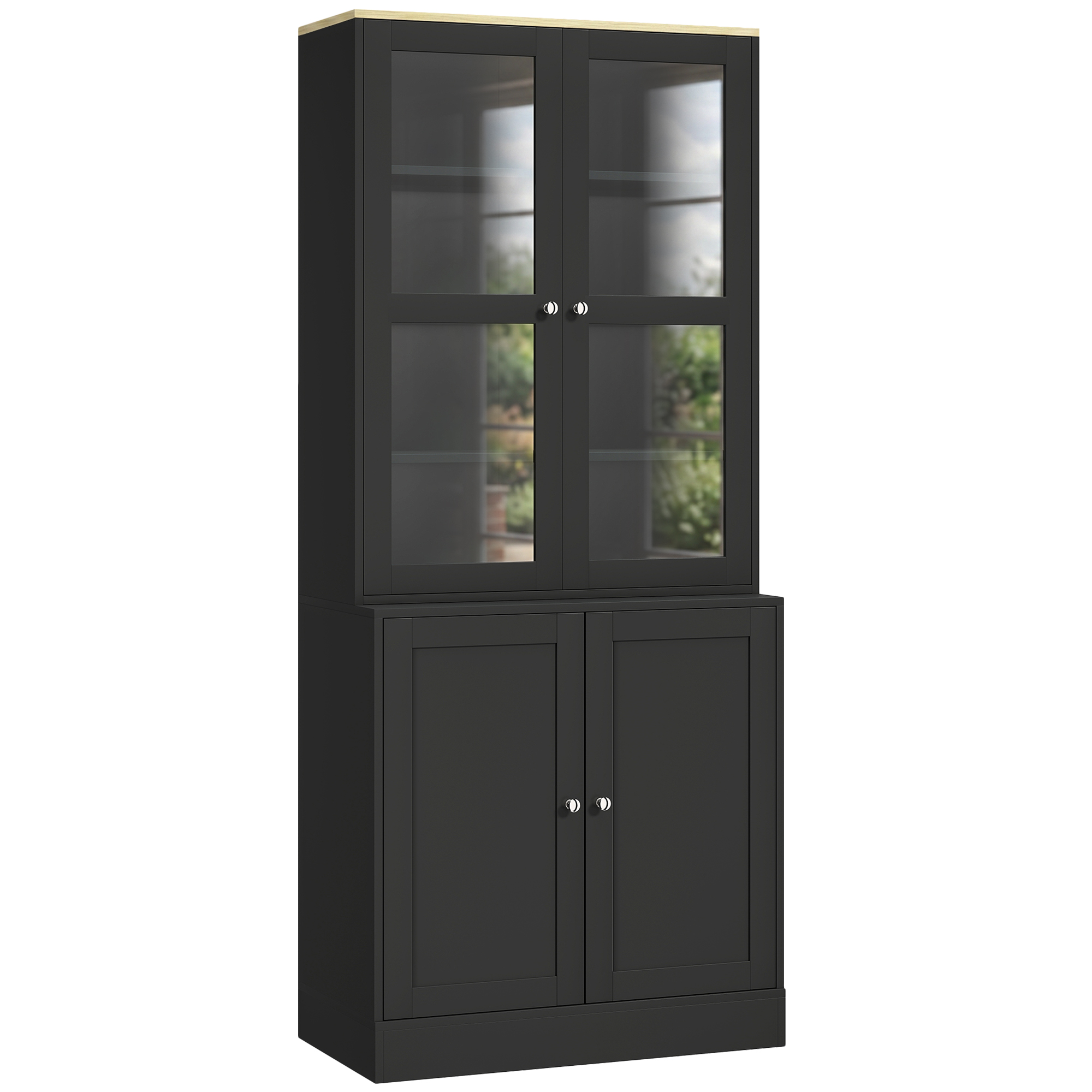 KENDAL Modern Display Bookcase with Glass Doors and Adjustable Shelves - Black and Natural