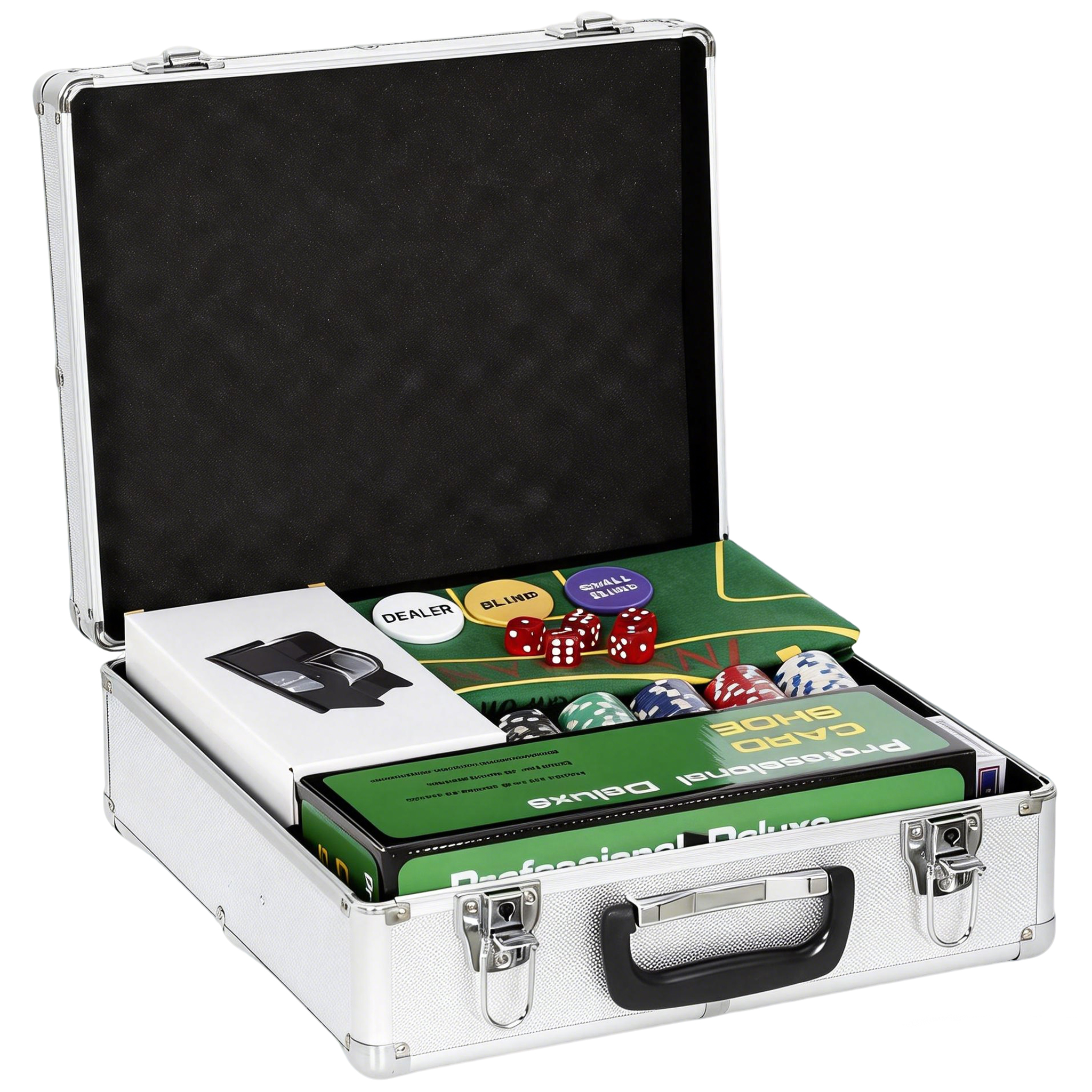 ZENLEIGH 500 Piece Poker Chip Set with Shuffler, Card Shoe, Mat and Carry Case for Texas Holdem - Silver Tone