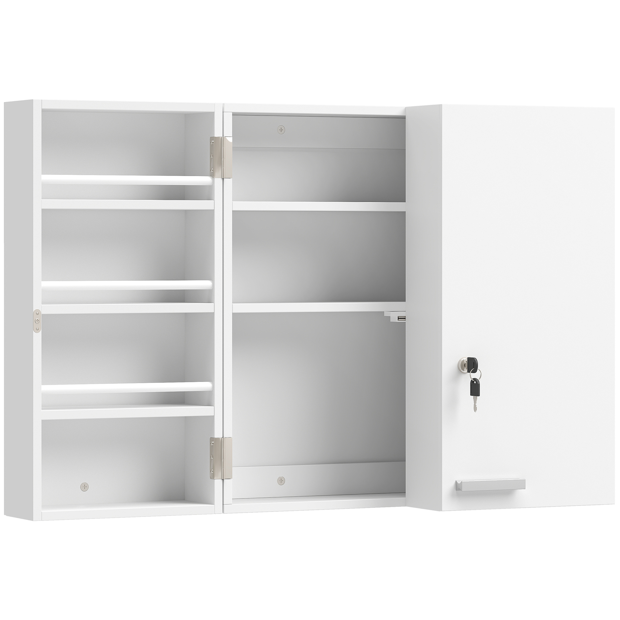 STOURBRIDGE 3 Tier Medicine Cabinet with Key Lock, 2 Doors and 11 Storage Compartments - White