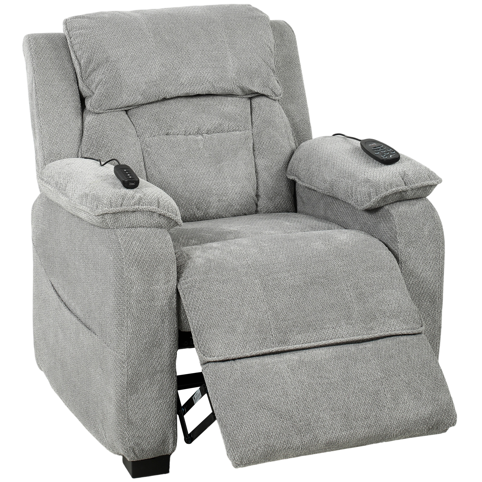 MEREWORTH Power Recliner Armchair with Massage, Heat and Wide Spring Seat - Light Grey