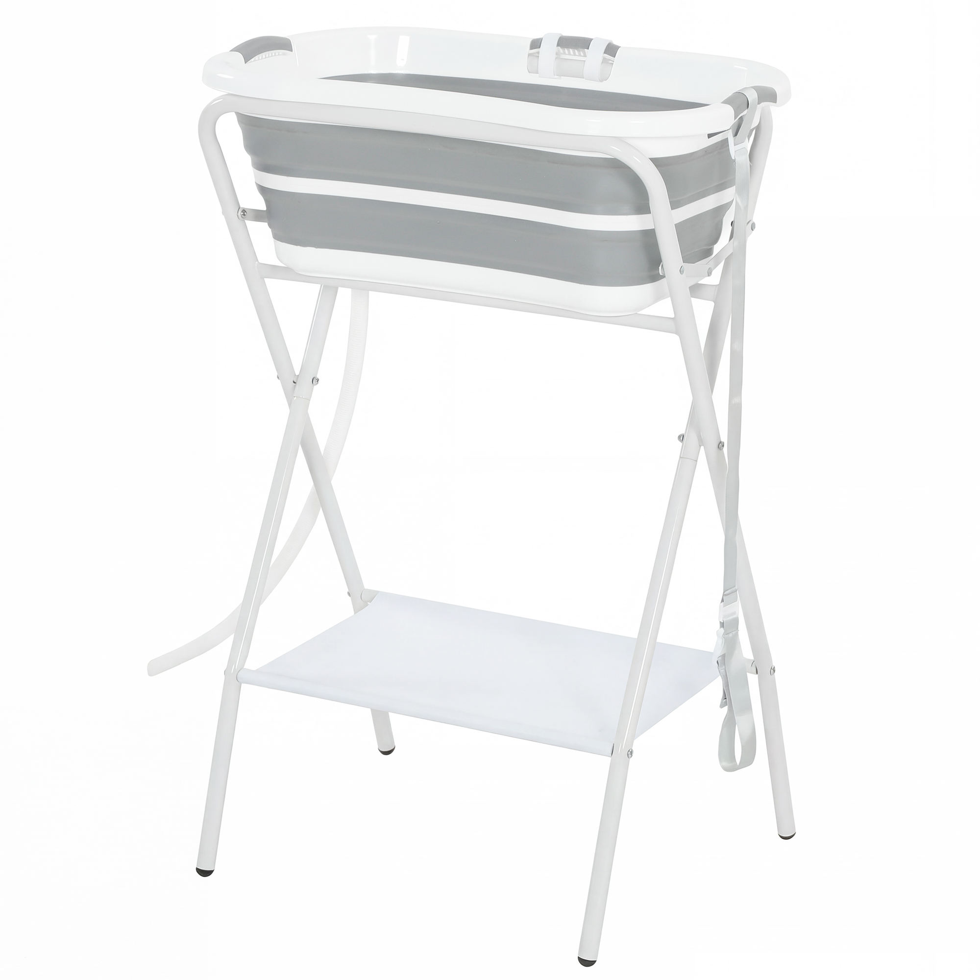NORON Portable Foldable Dog Bath Tub with Stand and Drainage Hole for Small Dogs - Grey and White