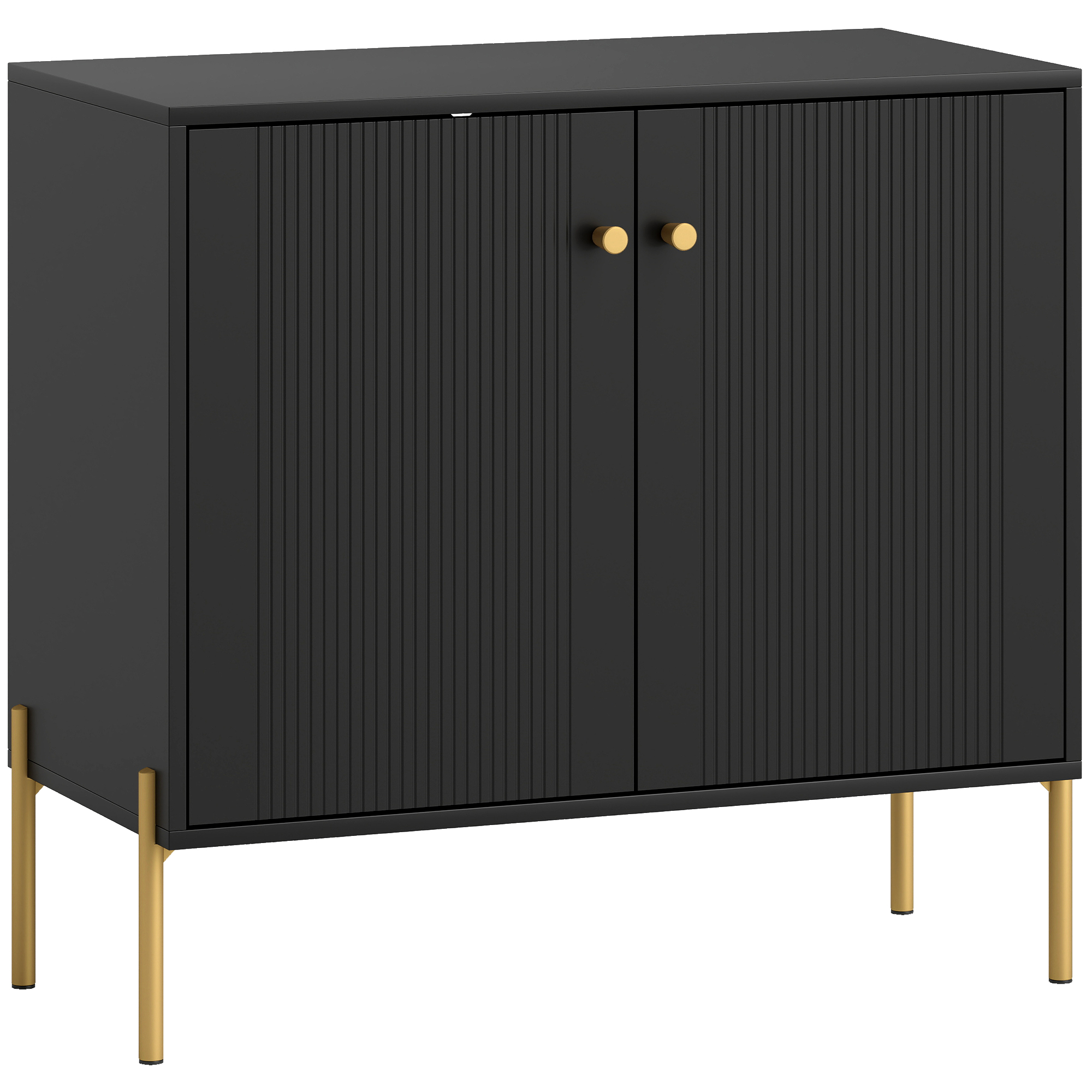 CASTLEFORD Coffee Bar Sideboard Cabinet with Fluted Doors and Adjustable Shelf - Black and Gold Tone