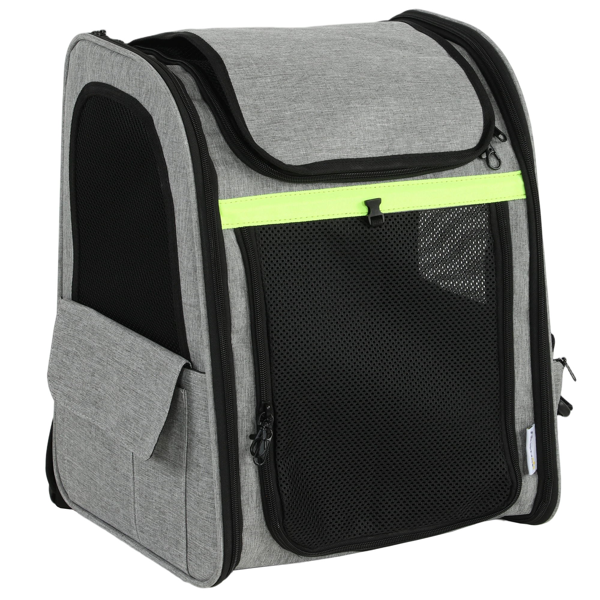 CLITHEROE Expandable Breathable Dog and Cat Carrier Backpack with Reflective Strip - Light Grey
