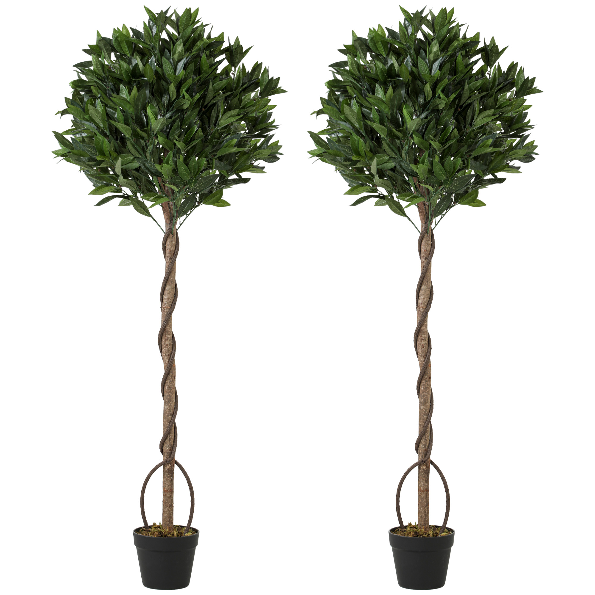 GILLINGHAM Set of 2 Artificial Bay Laurel Topiary Trees with Weighted Pots - Green