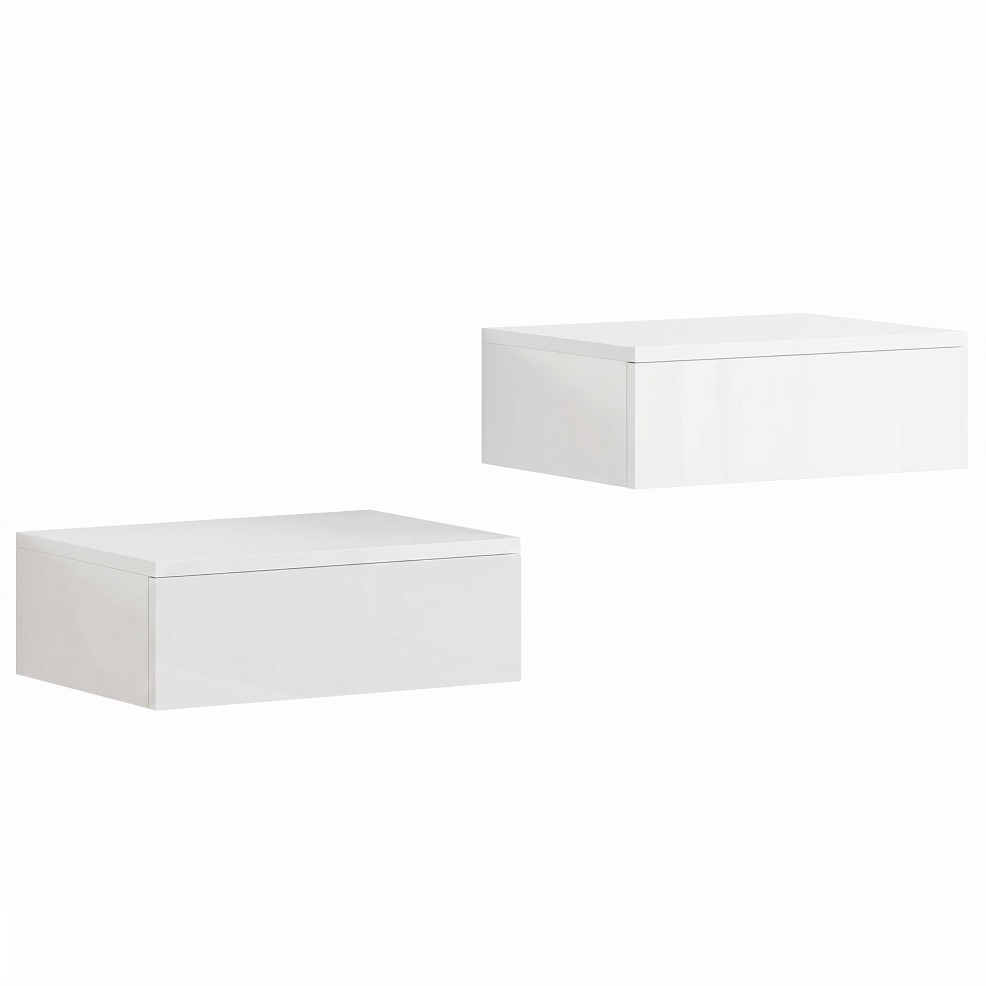 UPPINGHAM Set of 2 High Gloss Wall Mounted Floating Bedside Tables with Storage Drawers - White