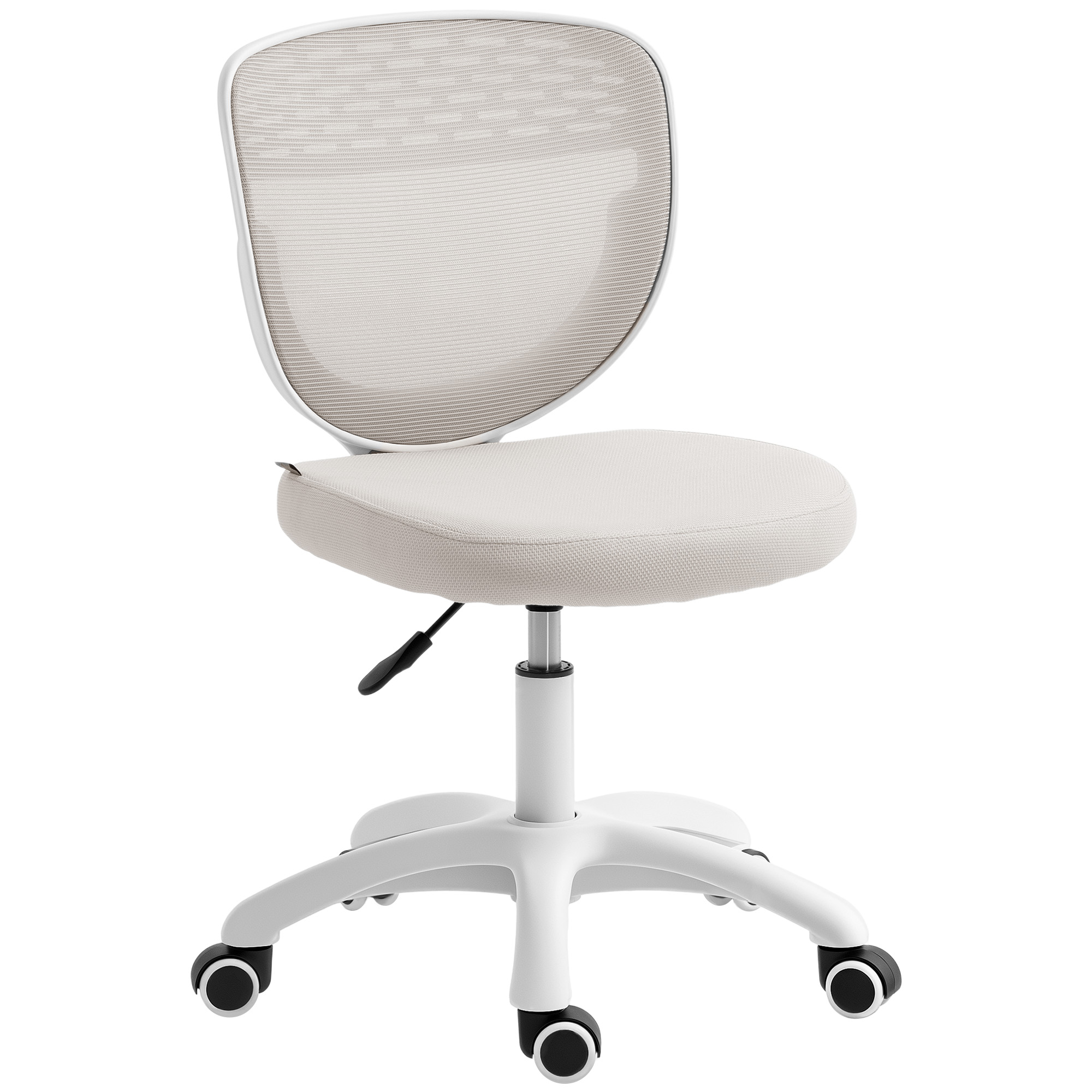 KENSINGTON Armless Mesh Office Chair with Adjustable Height and Swivel Wheels - Grey and White