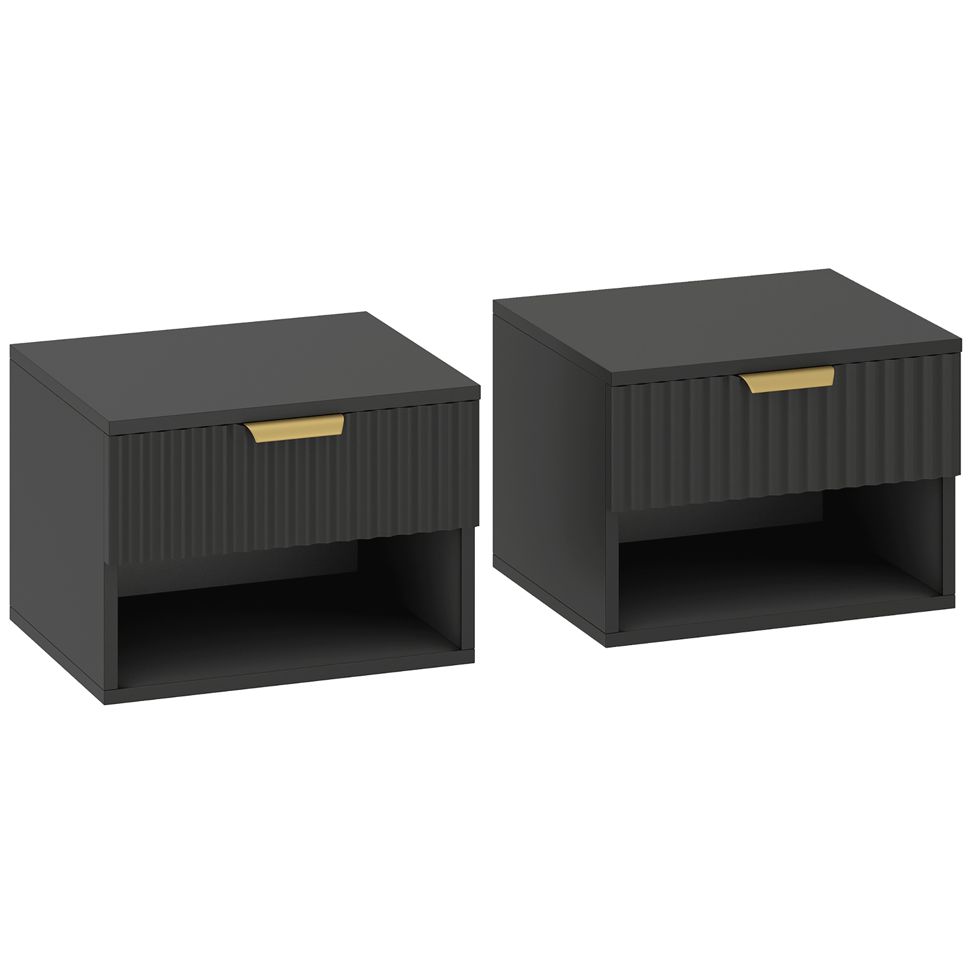 DURNYX Set of 2 Wall Mounted Floating Bedside Tables - Gold Tone and Black