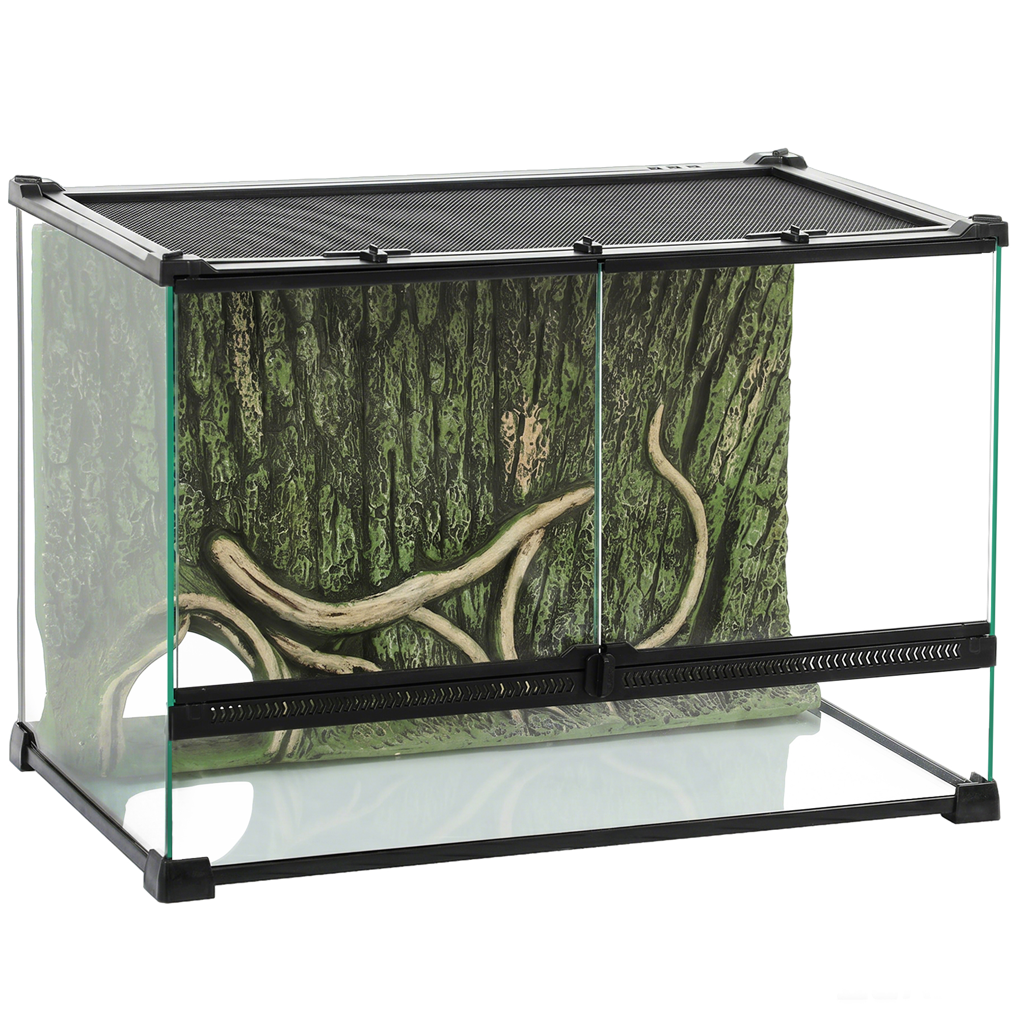 RYEFIELD 50 x 30 x 35 cm Glass Reptile Terrarium with Stone Background and Escape Proof Lock - Black