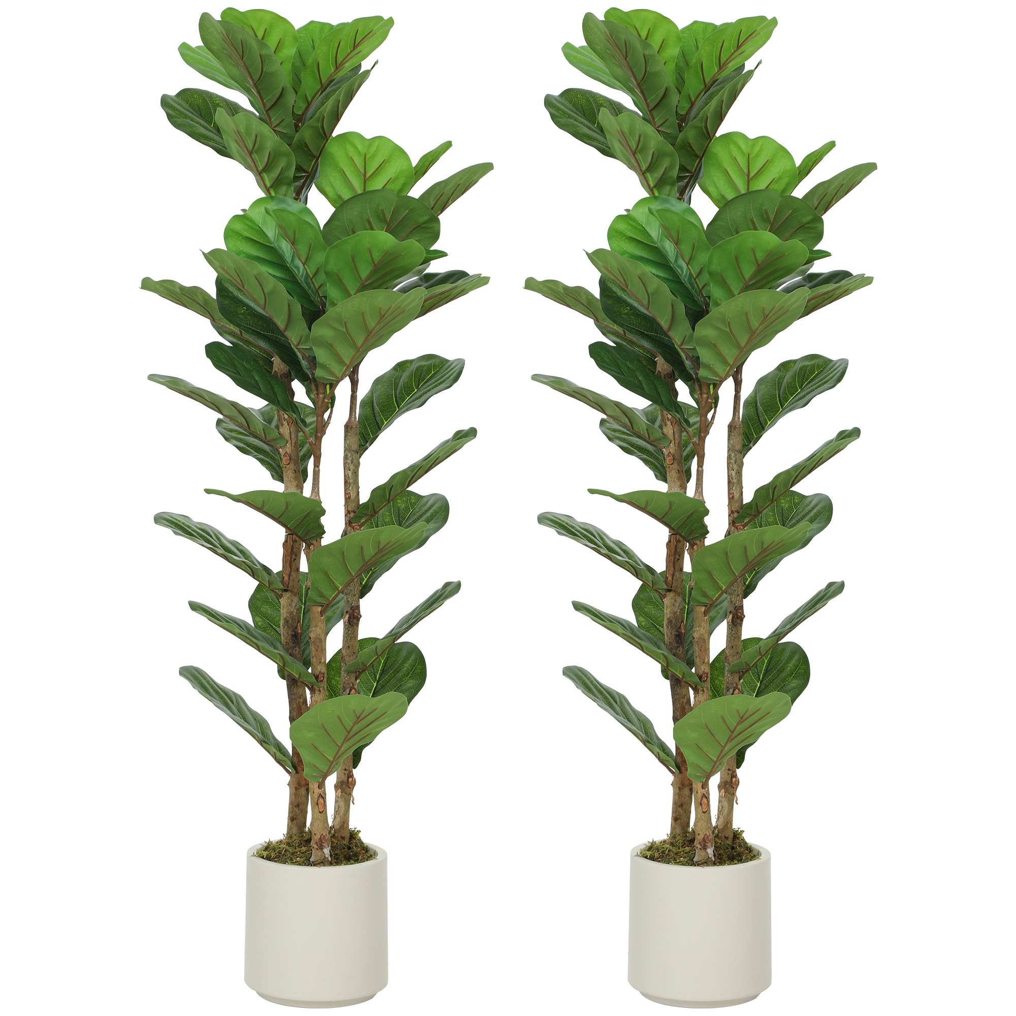 UMBLUX Set of 2 Artificial Fiddle Leaf Fig Trees, 120 cm Tall - Green