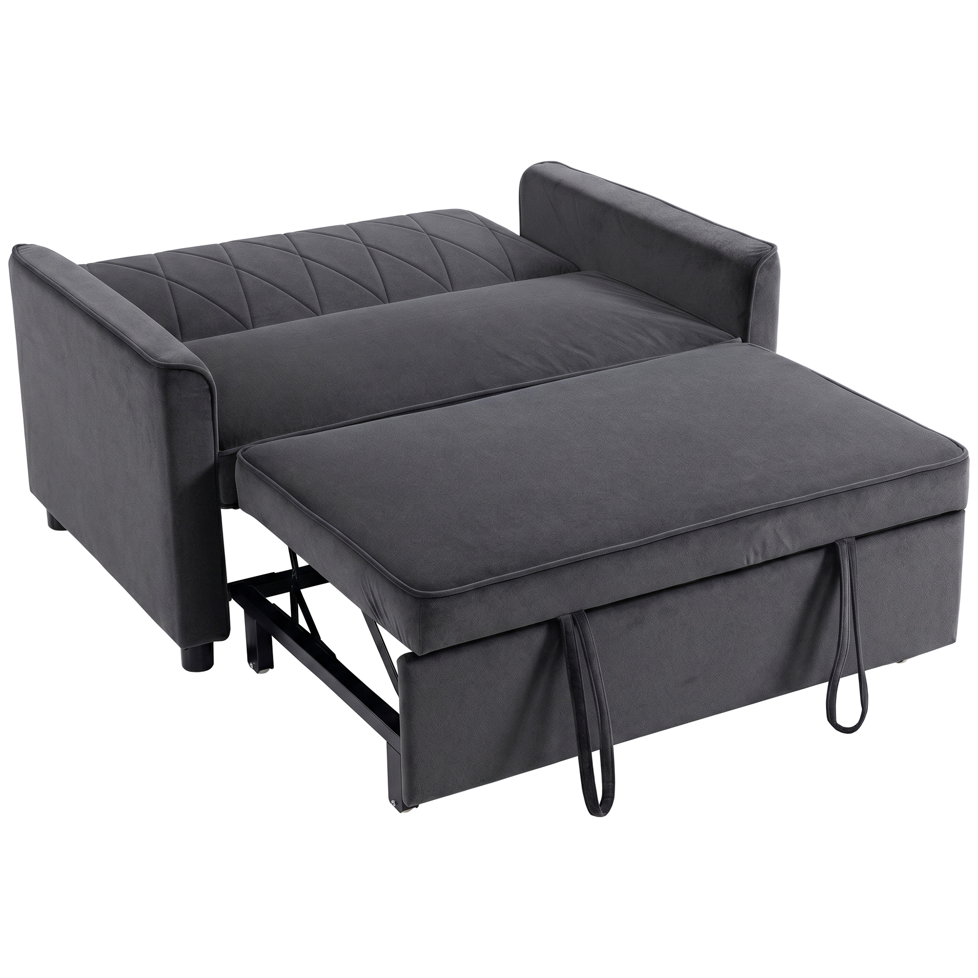 HERTFORD Velvet 2 Seater Sofa Bed with 3 in 1 Pull Out Sleeper and Adjustable Backrest - Dark Grey