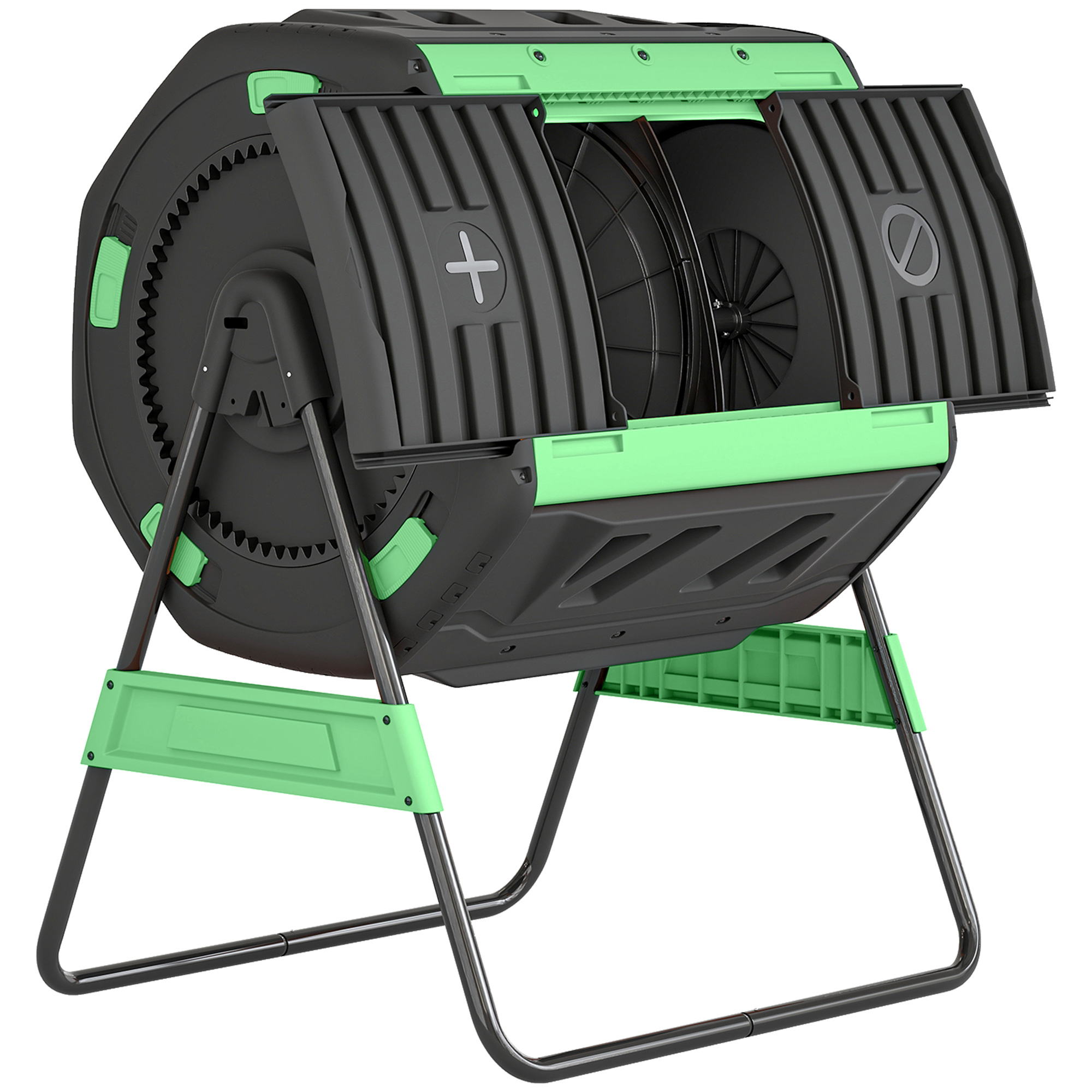 ISFIELD 200L Dual Chamber Tumbling Garden Composter with Adjustable Vents - Green