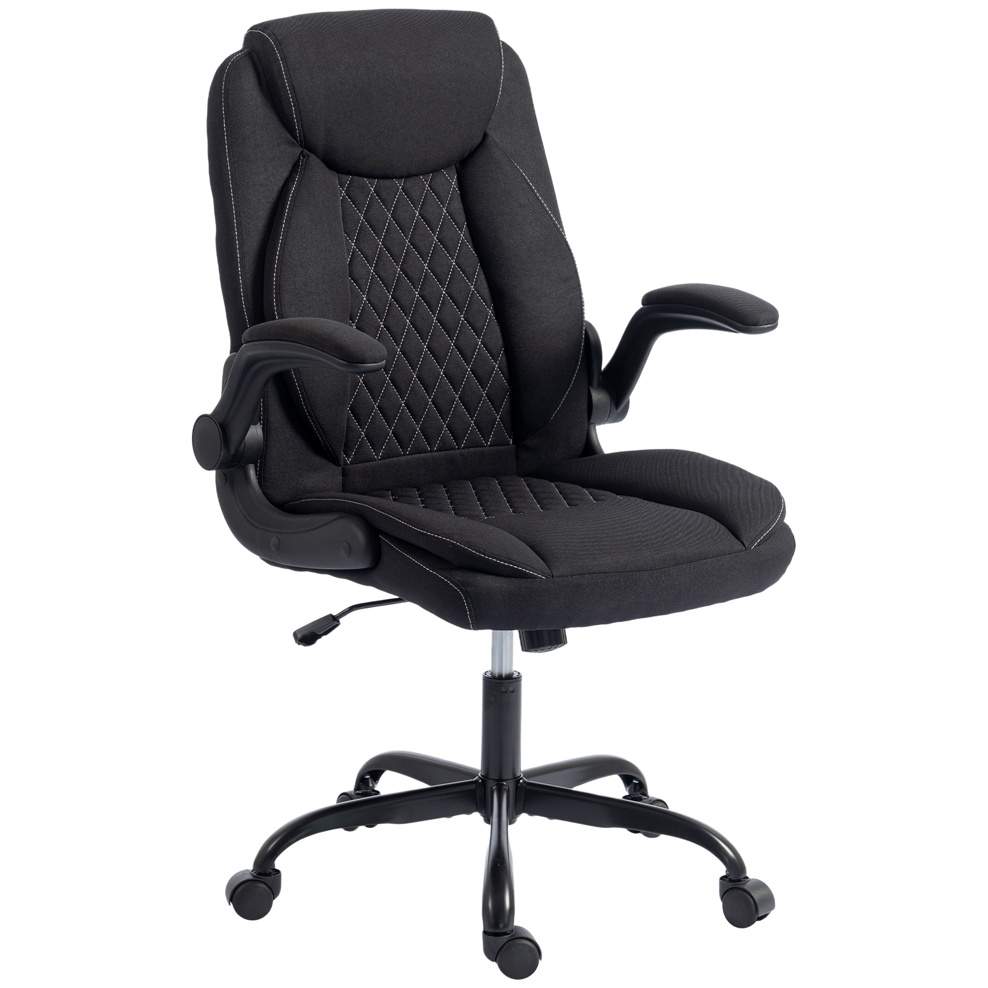 TENTERDEN Linen Look Executive Office Chair with Flip Up Armrests and Thick Cushion - Black