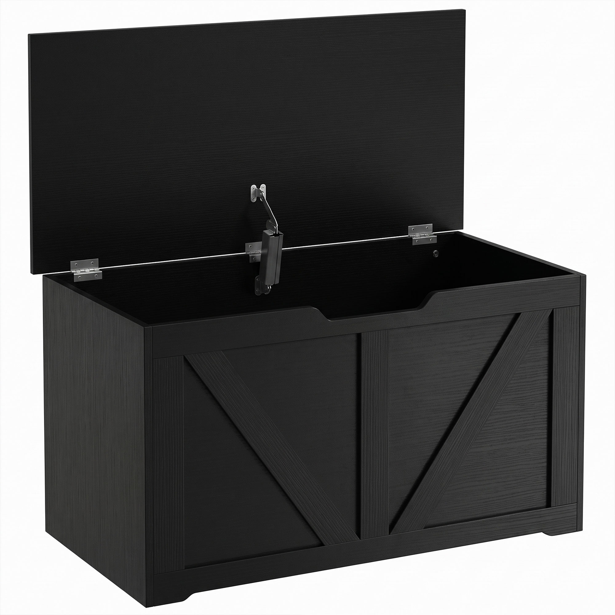 JUVRIA 100L Particleboard Home Storage Box with Safety Hinge and Wood Effect - Black
