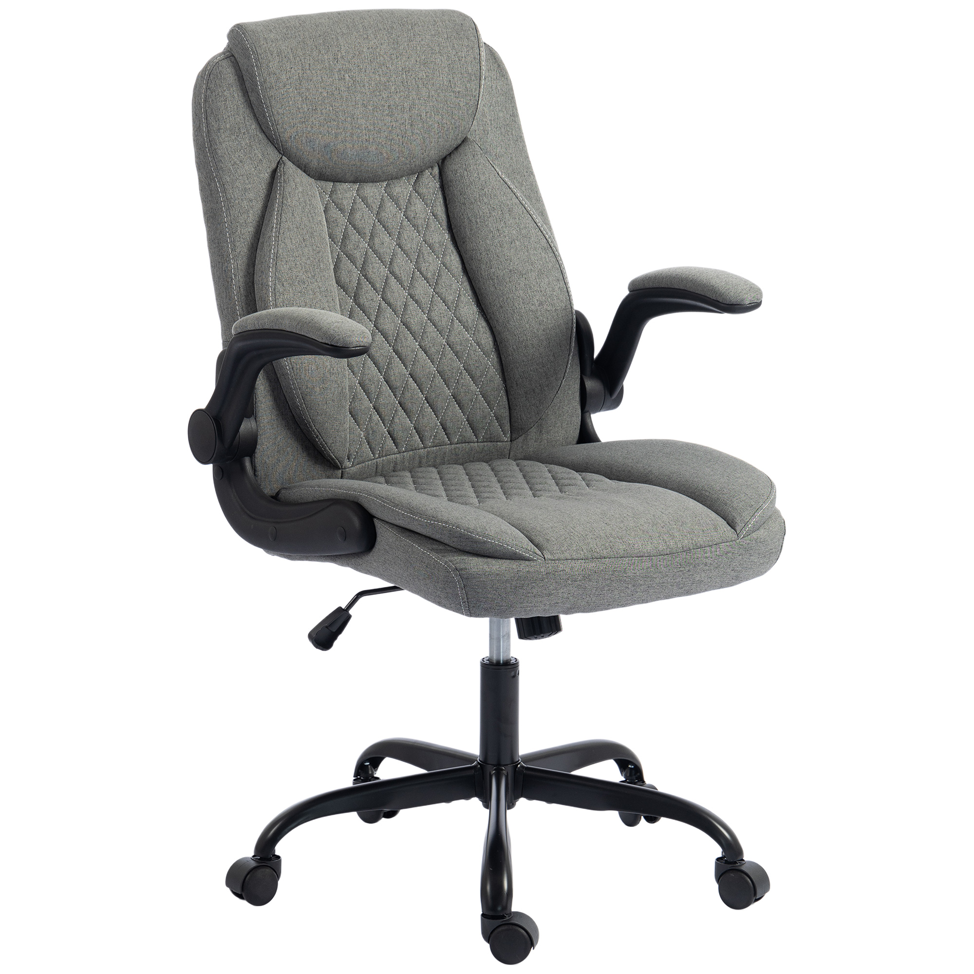 TENTERDEN Linen Look Executive Office Chair with Flip Up Armrests and Thick Cushion - Grey