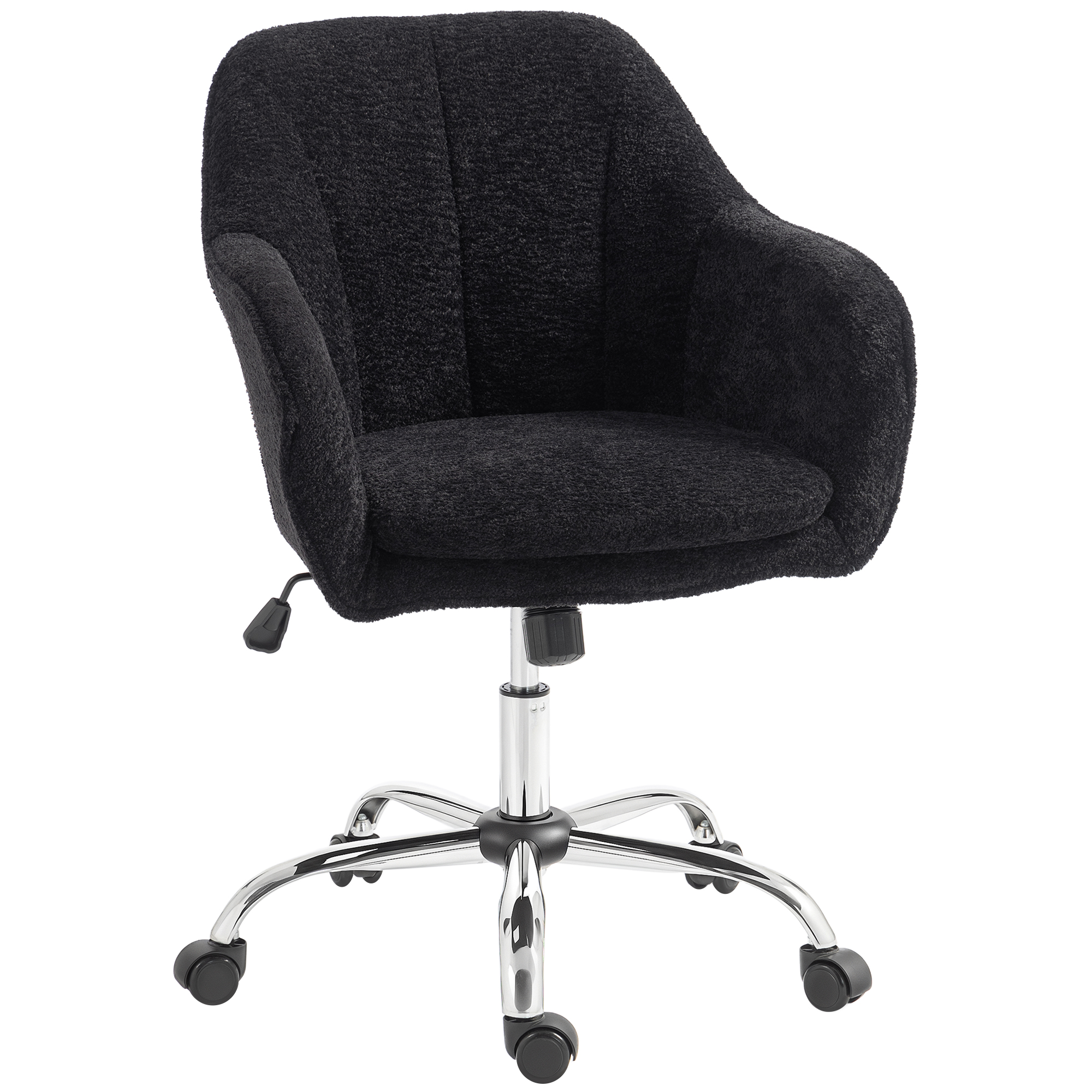 SOLVAR Snow Flannel Swivel Makeup and Office Chair with Tub Back - Black