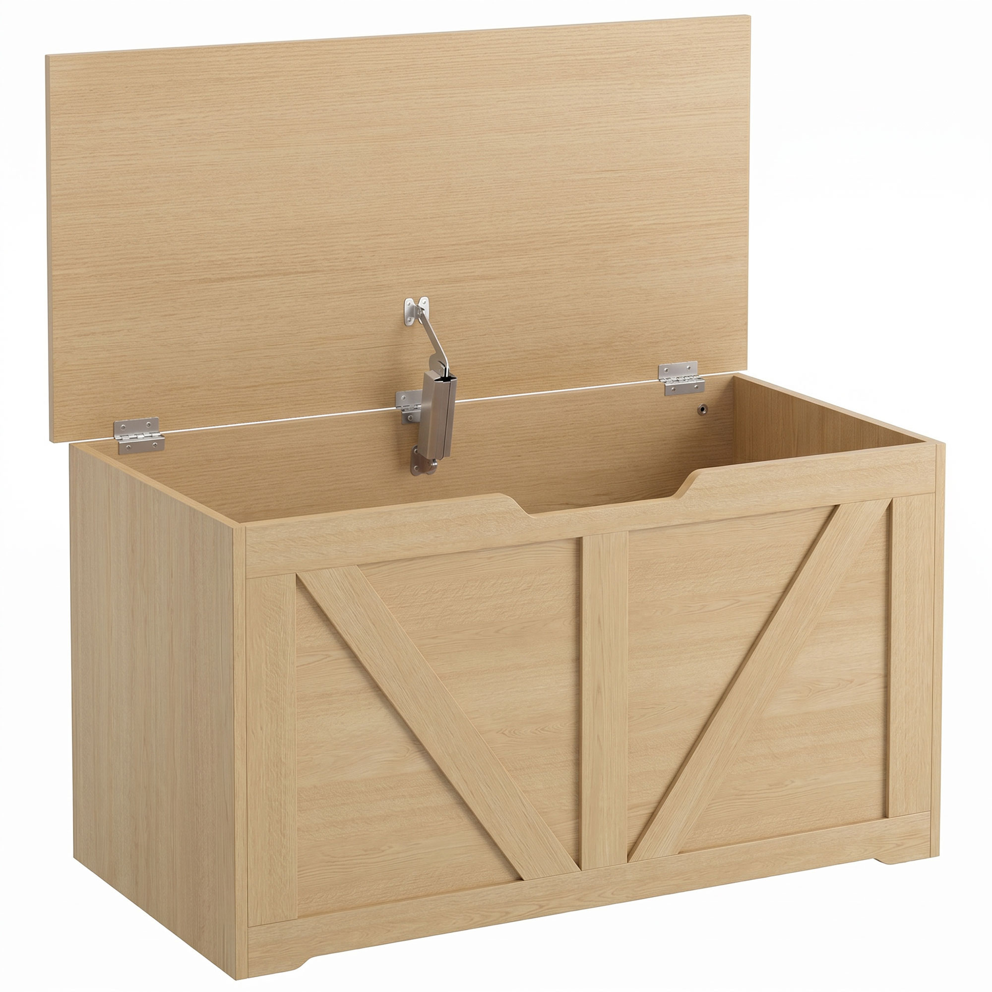 JUVRIA 100L Particleboard Home Storage Box with Safety Hinge and Wood Effect - Nature Wood Finish