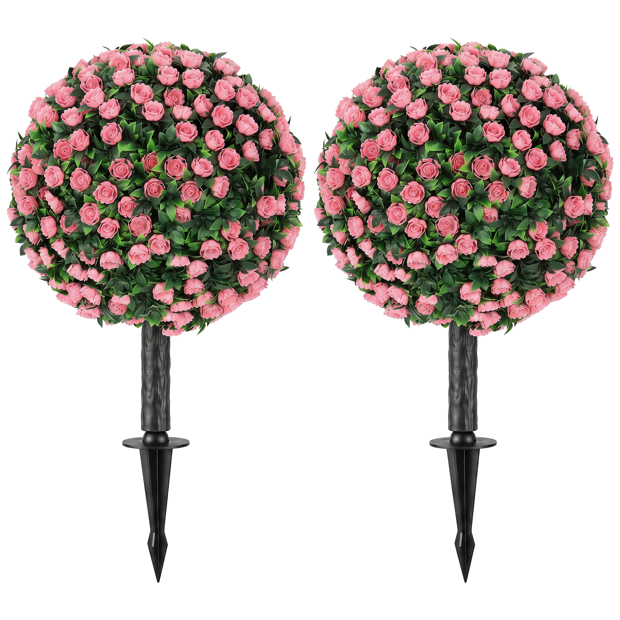KIMBOLTON Set of 2 UV Resistant Artificial Rose Topiary Plants, 55 cm Tall - Pink