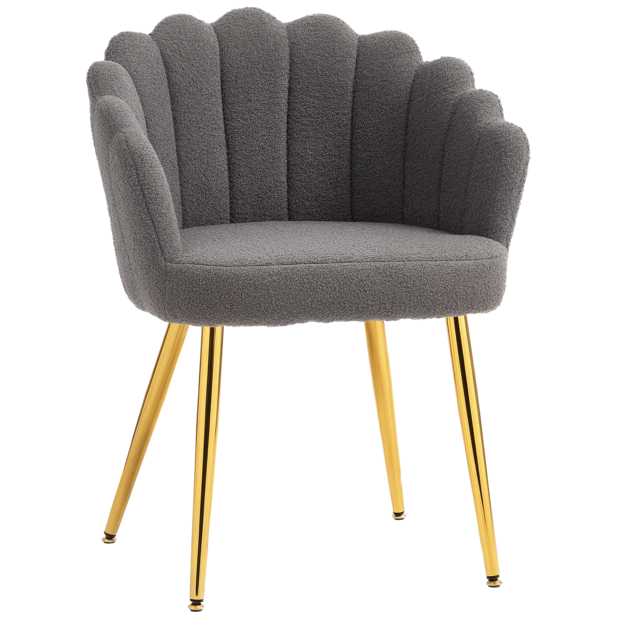 FRAMLINGHAM Petal Back Accent Armchair with Metal Legs for Living Room or Bedroom - Grey and Gold Tone