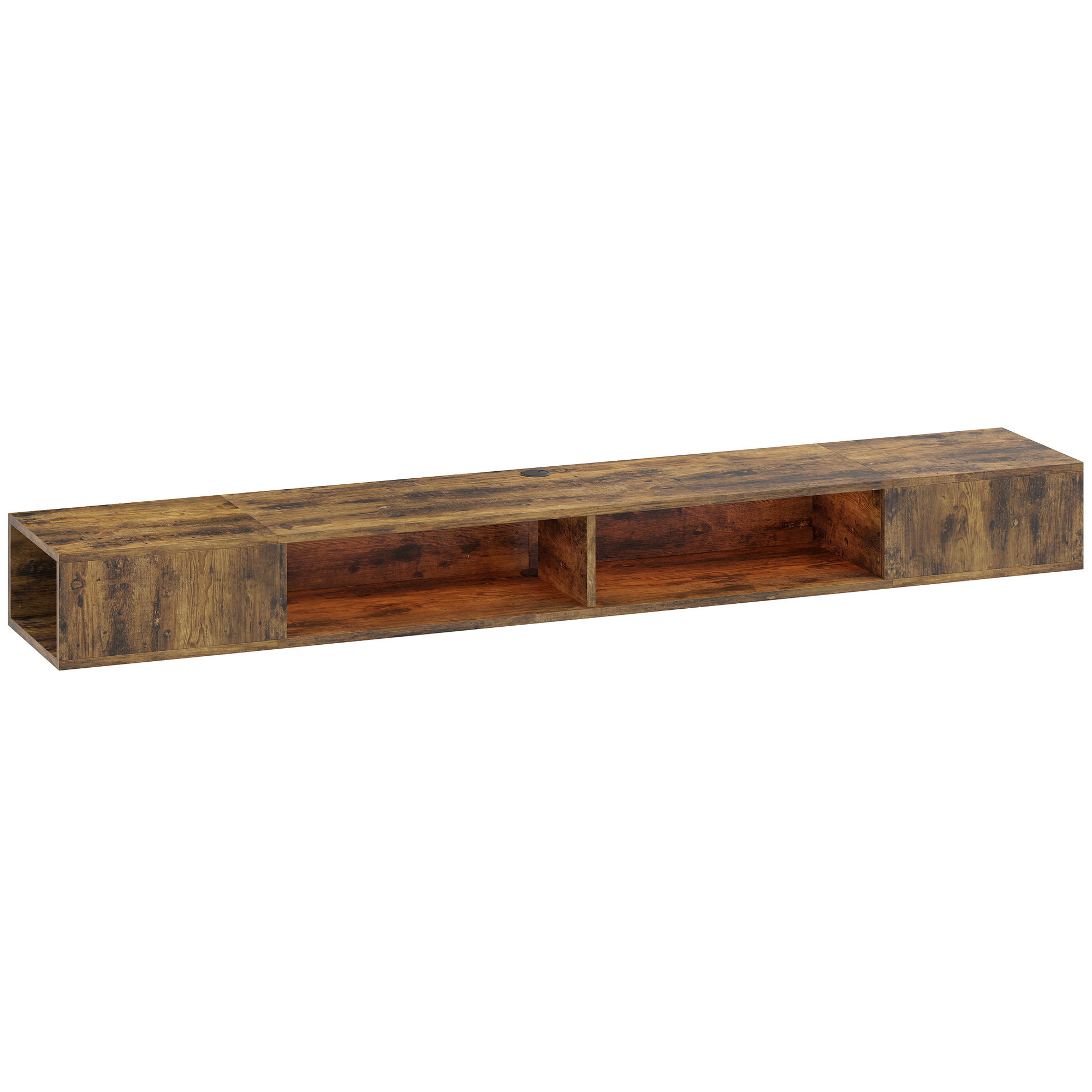 MALVERN Wall Mounted Floating TV Stand with RGB LED Lights for TVs up to 75 Inches - Rustic Brown