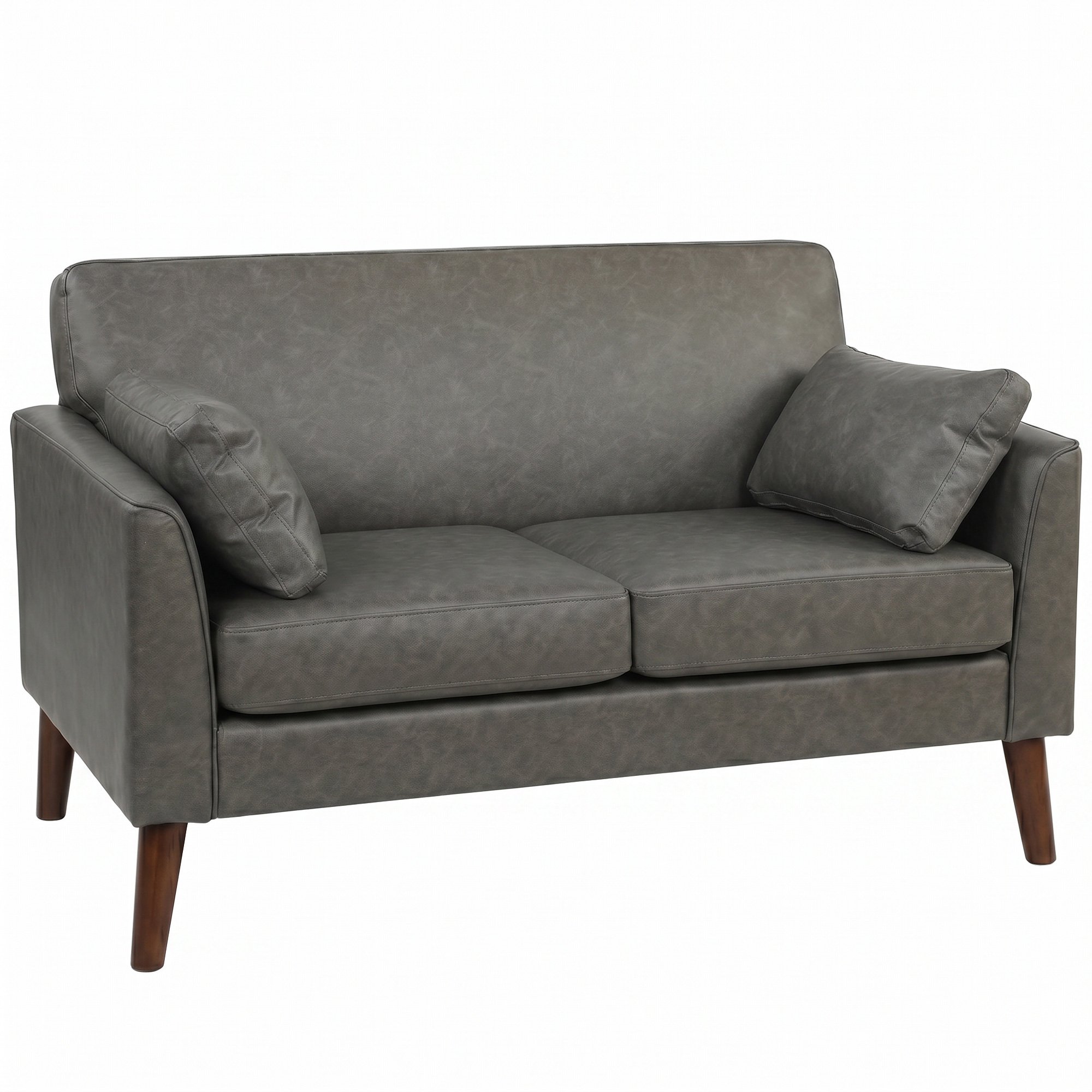 WIRTHLIN 132 cm Modern 2 Seater Small Sofa with Solid Wood Legs and 2 Pillows - Grey