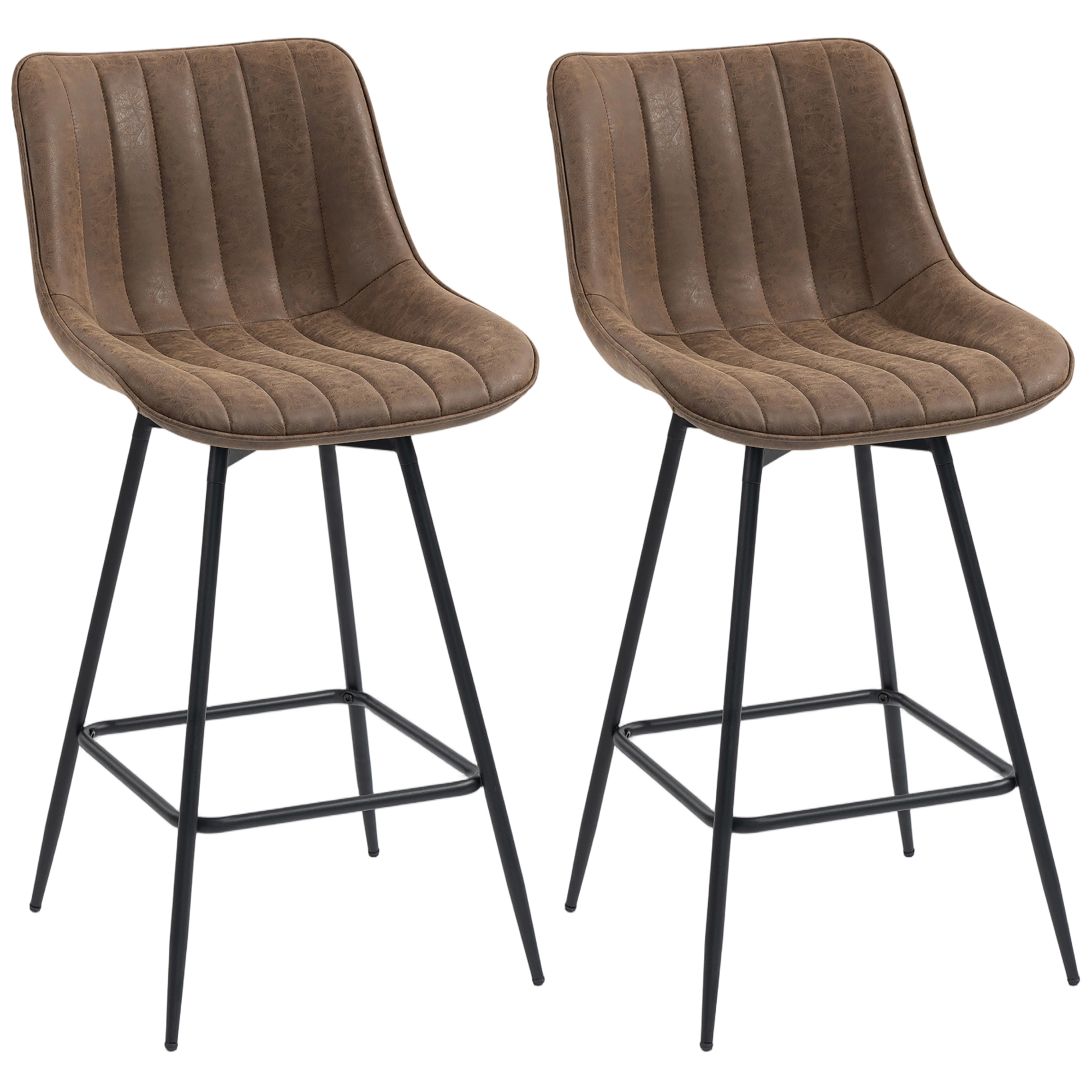 BRADNOR Set of 2 PU Leather Adjustable Swivel Bar Stools - Brown