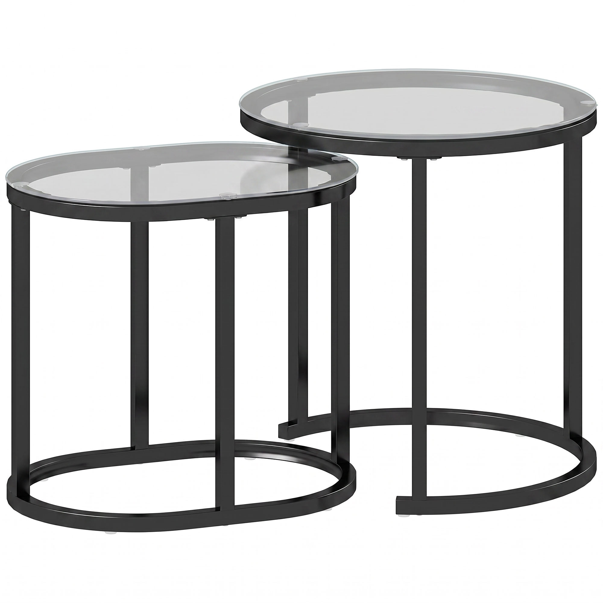 FORESTGATE Set of 2 Nesting Coffee Tables with Steel Frames and Tempered Glass Tops - Black and Clear