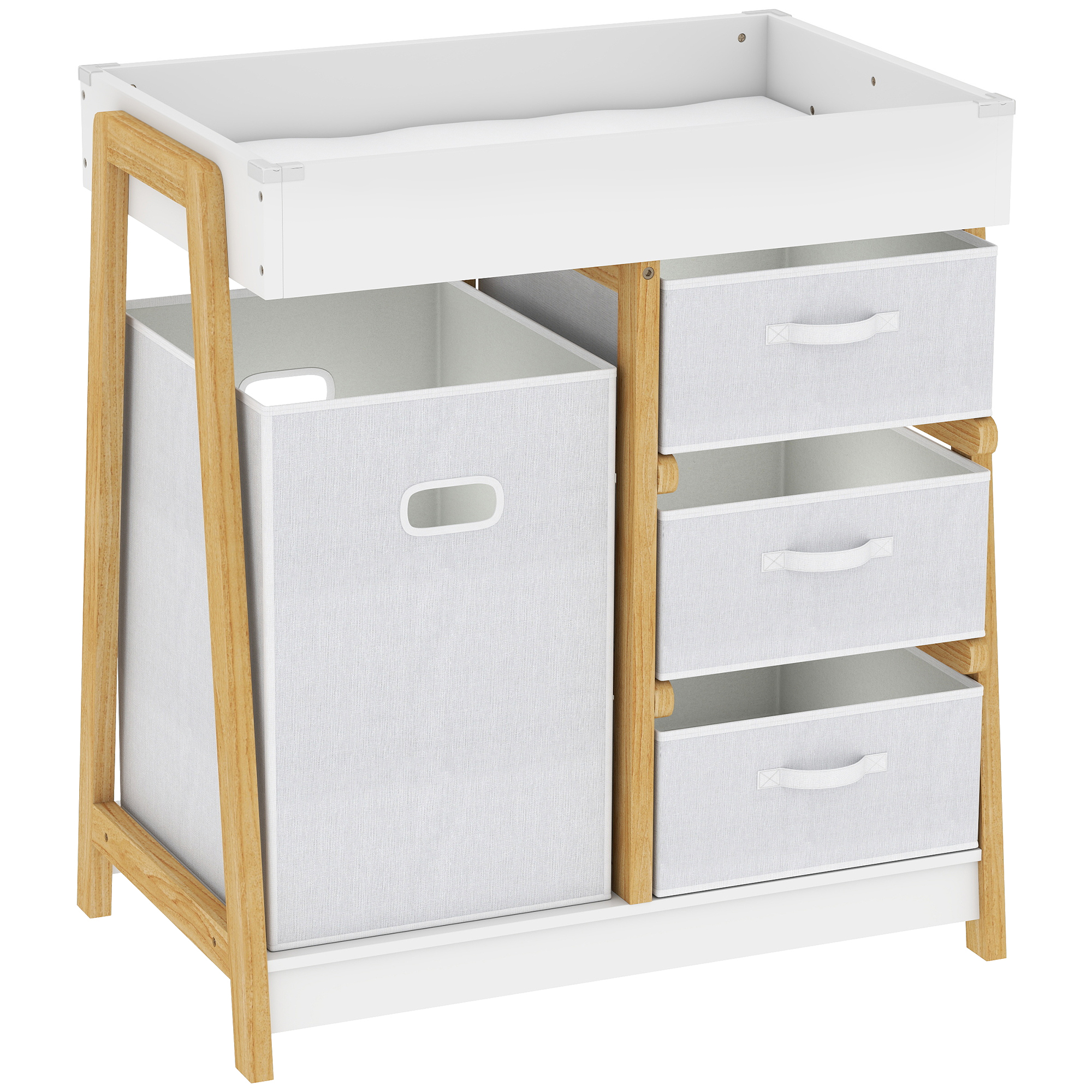 LAMBERHURST Baby Changing Table with Waterproof Pad, 3 Drawers and Storage Basket - White and Natural Wood
