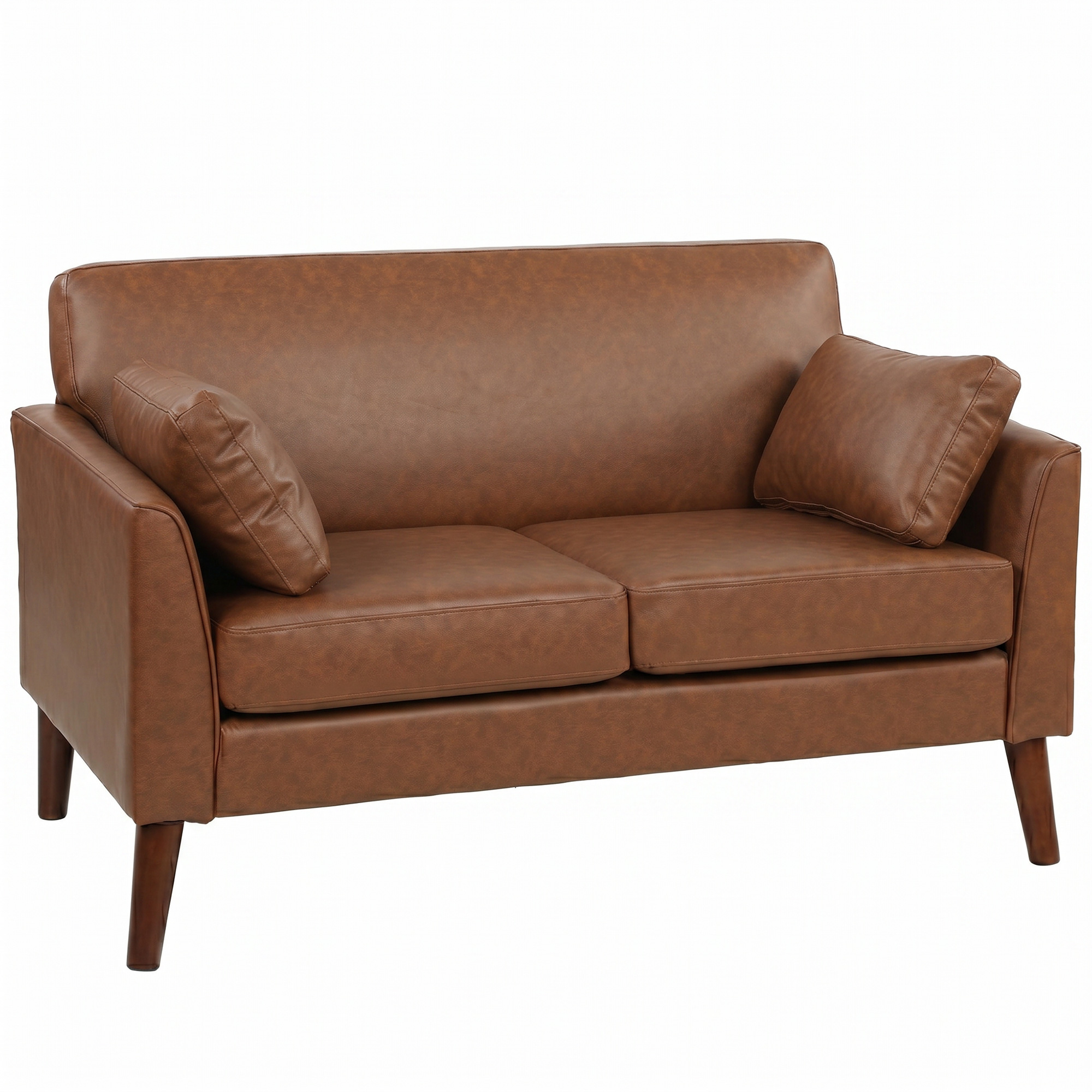 WIRTHLIN 132 cm Modern 2 Seater Small Sofa with Solid Wood Legs and 2 Pillows - Brown