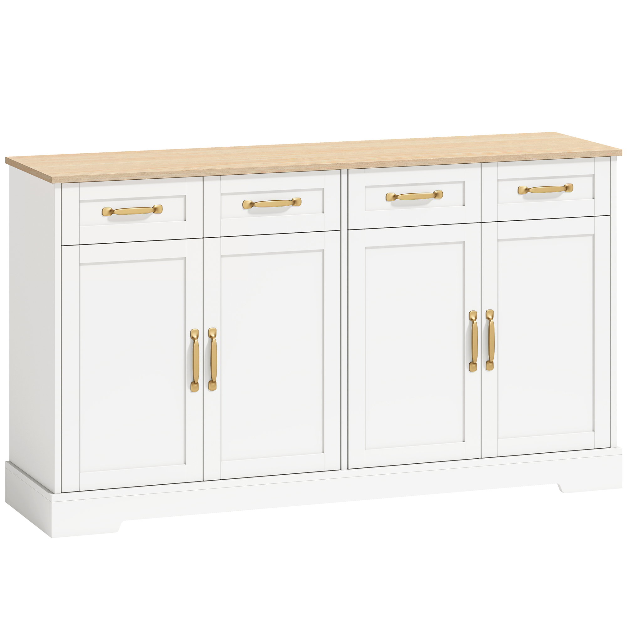 WAREHAM 140 cm Sideboard Cabinet with 4 Drawers, 4 Doors and 2 Adjustable Shelves - White and Oak