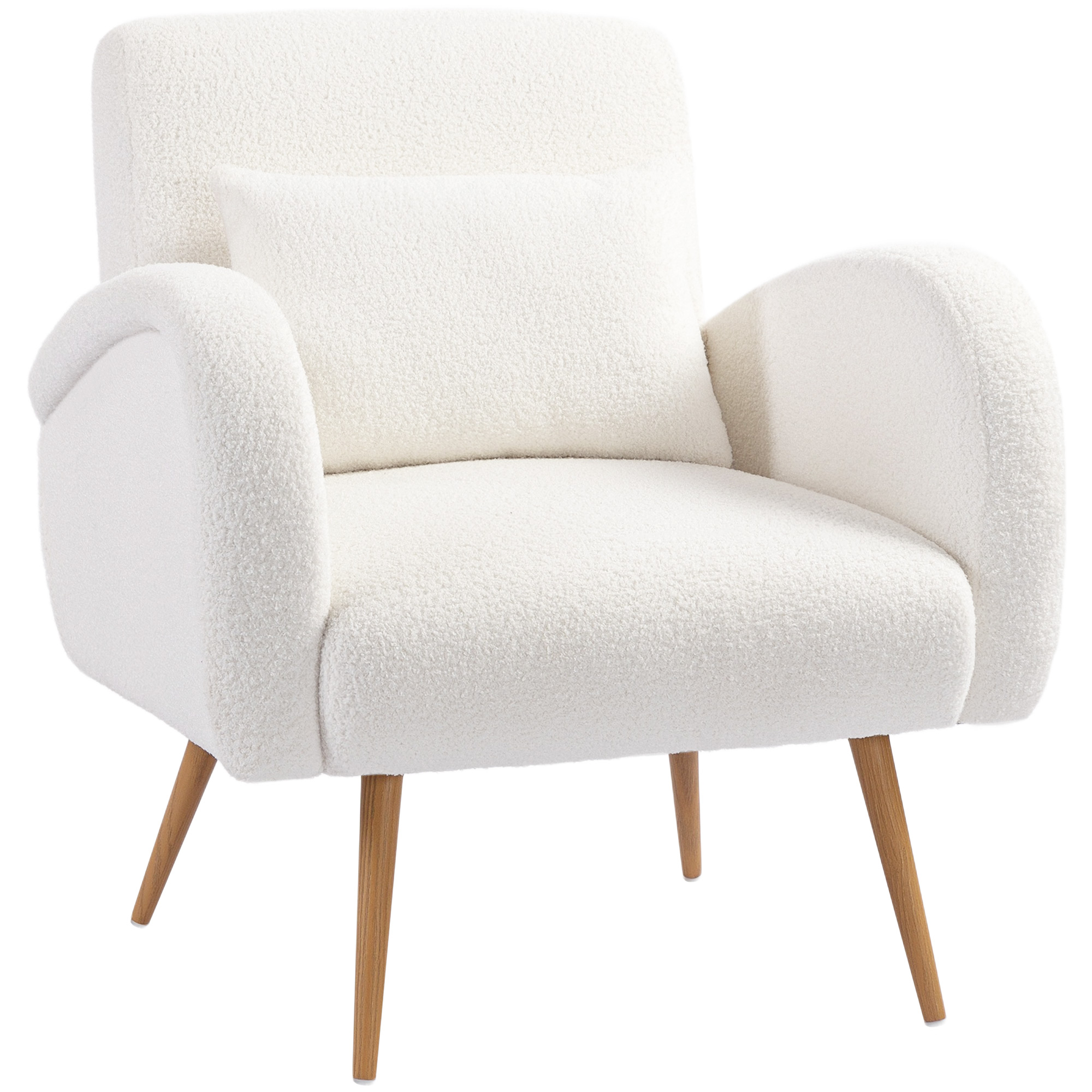 LAVIC Teddy Fleece Upholstered Accent Armchair for Living Room or Bedroom - Cream White