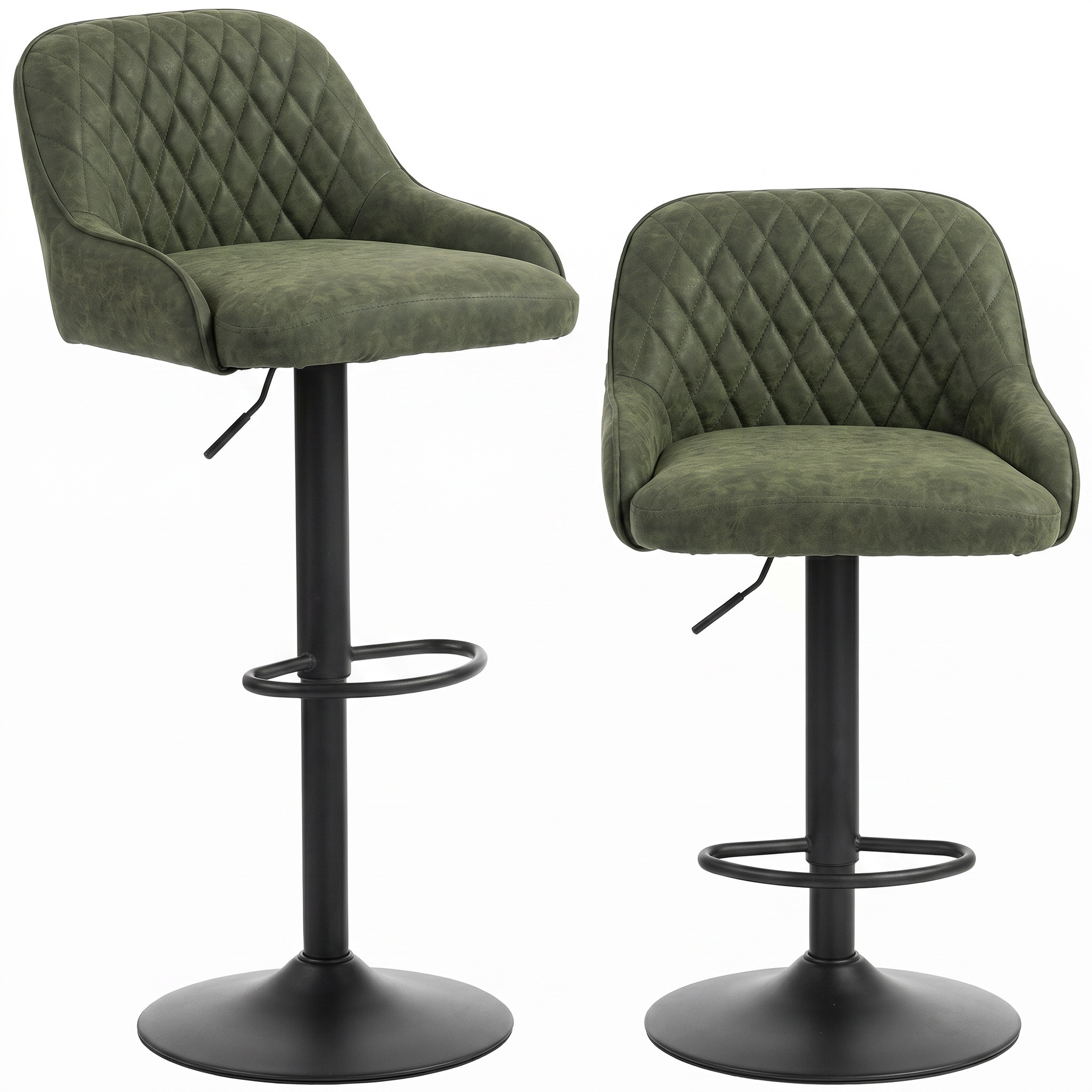 SAXMUNDHAM Set of 2 Adjustable Swivel Kitchen Bar Stools with Backrests - Dark Green