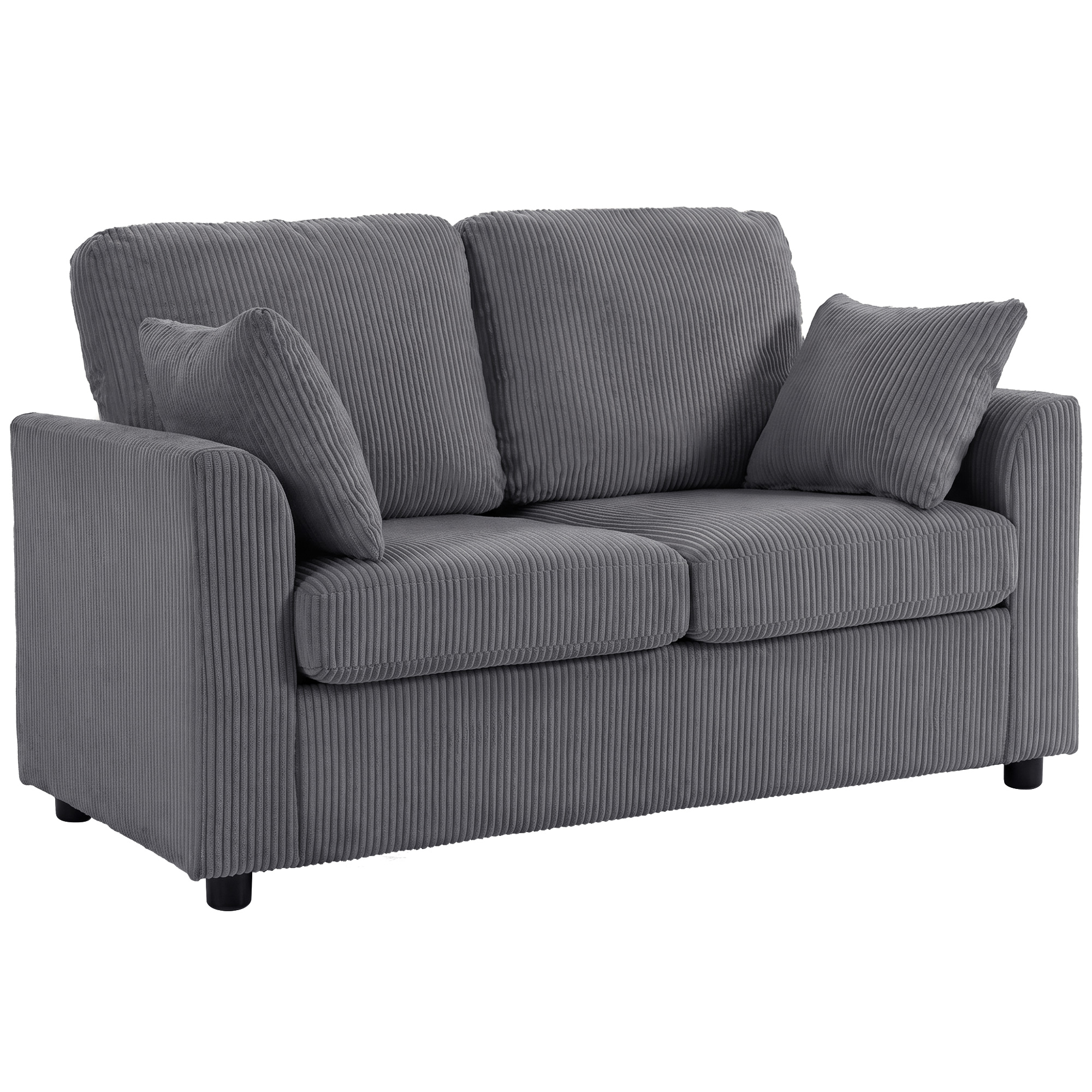 SWINBROOK Corduroy 2 Seater Sofa with Wide Deep Seat and Spring Cushions - Dark Grey
