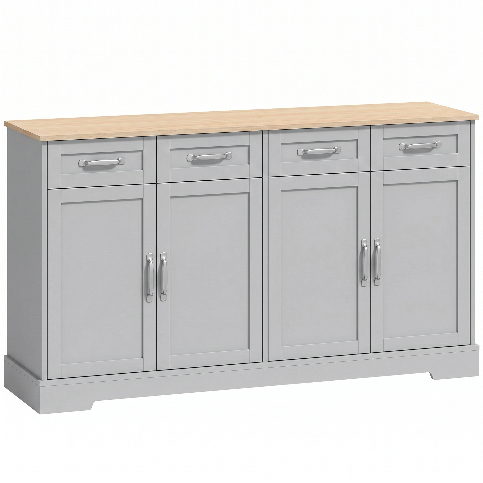 WAREHAM 140 cm Sideboard Cabinet with 4 Drawers, 4 Doors and 2 Adjustable Shelves - Grey and Oak
