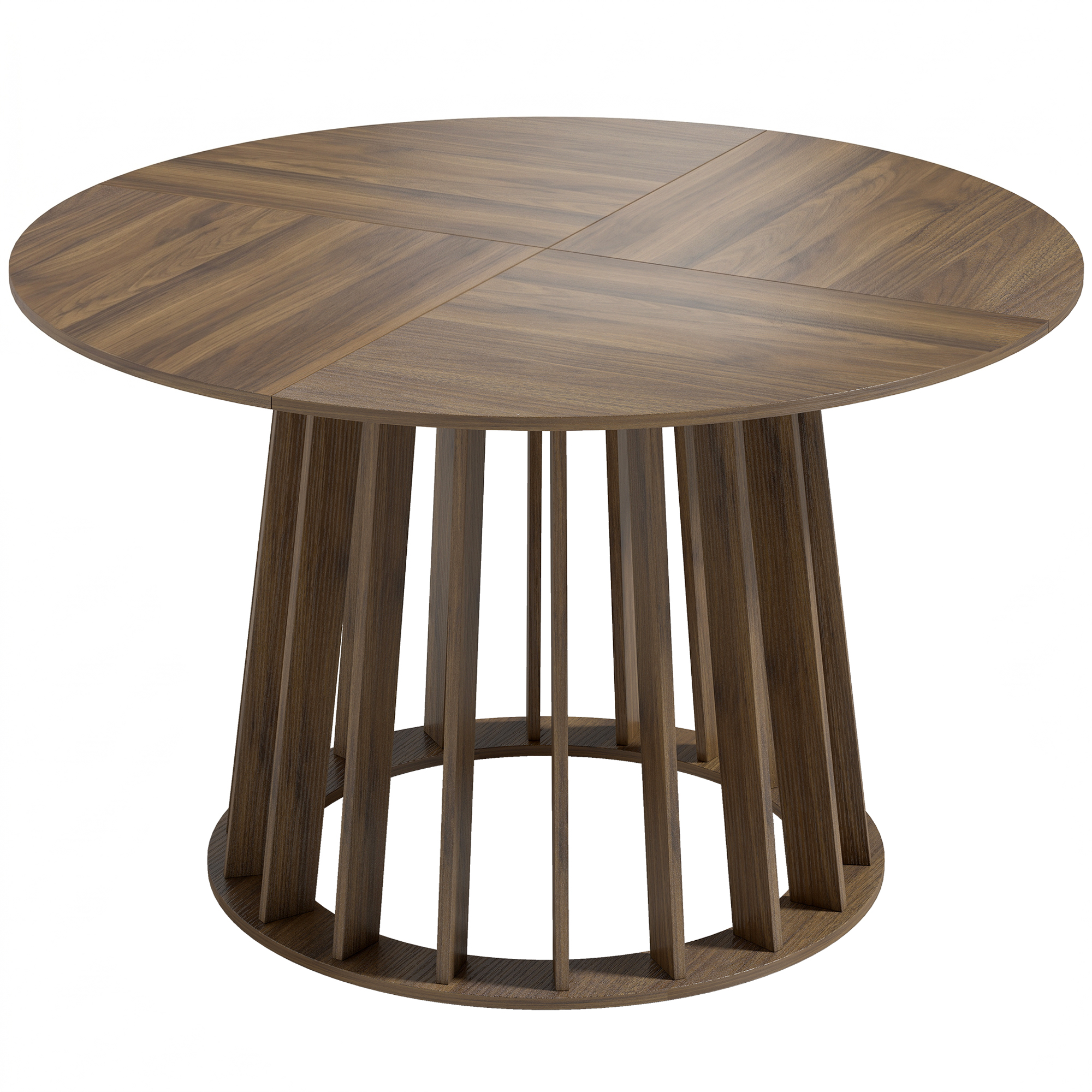 KETTERING 120 cm Round Dining Table for 4 to 6 People with Slatted Base - Light Walnut