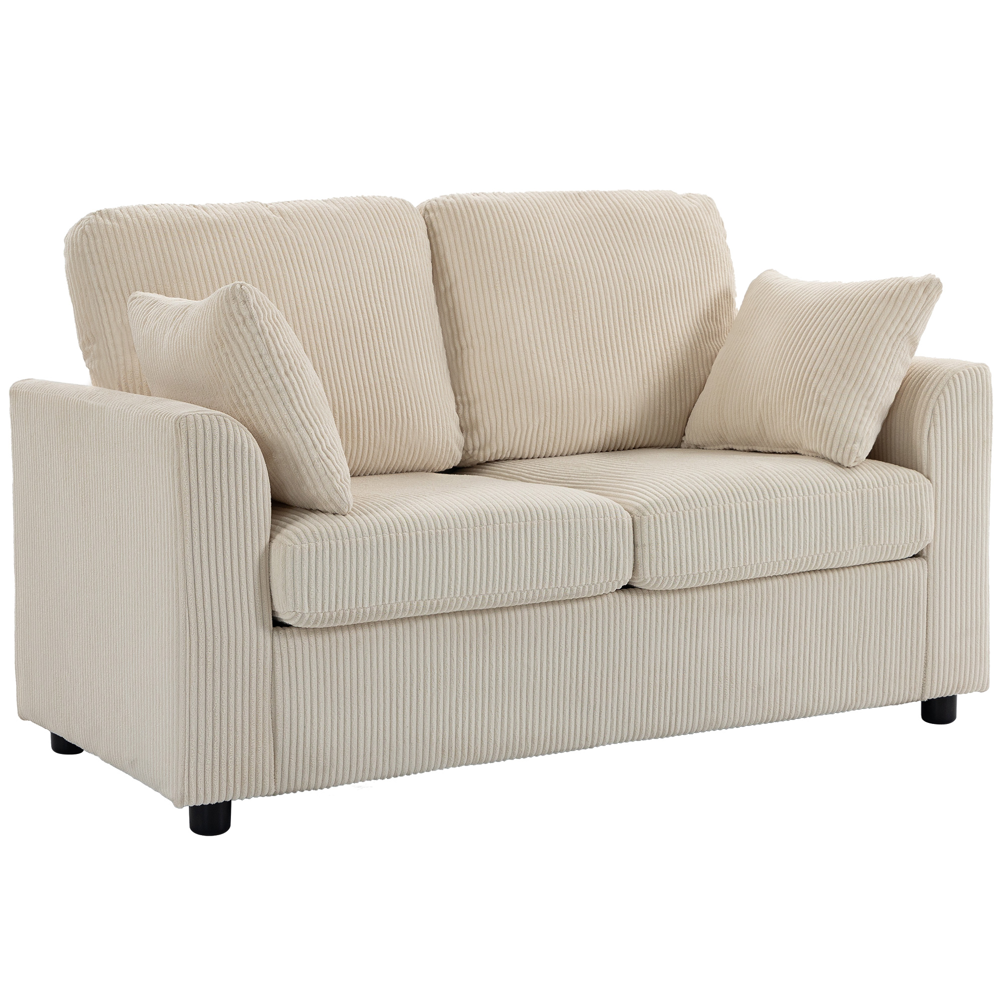 SWINBROOK Corduroy 2 Seater Sofa with Wide Deep Seat and Spring Cushions - Beige