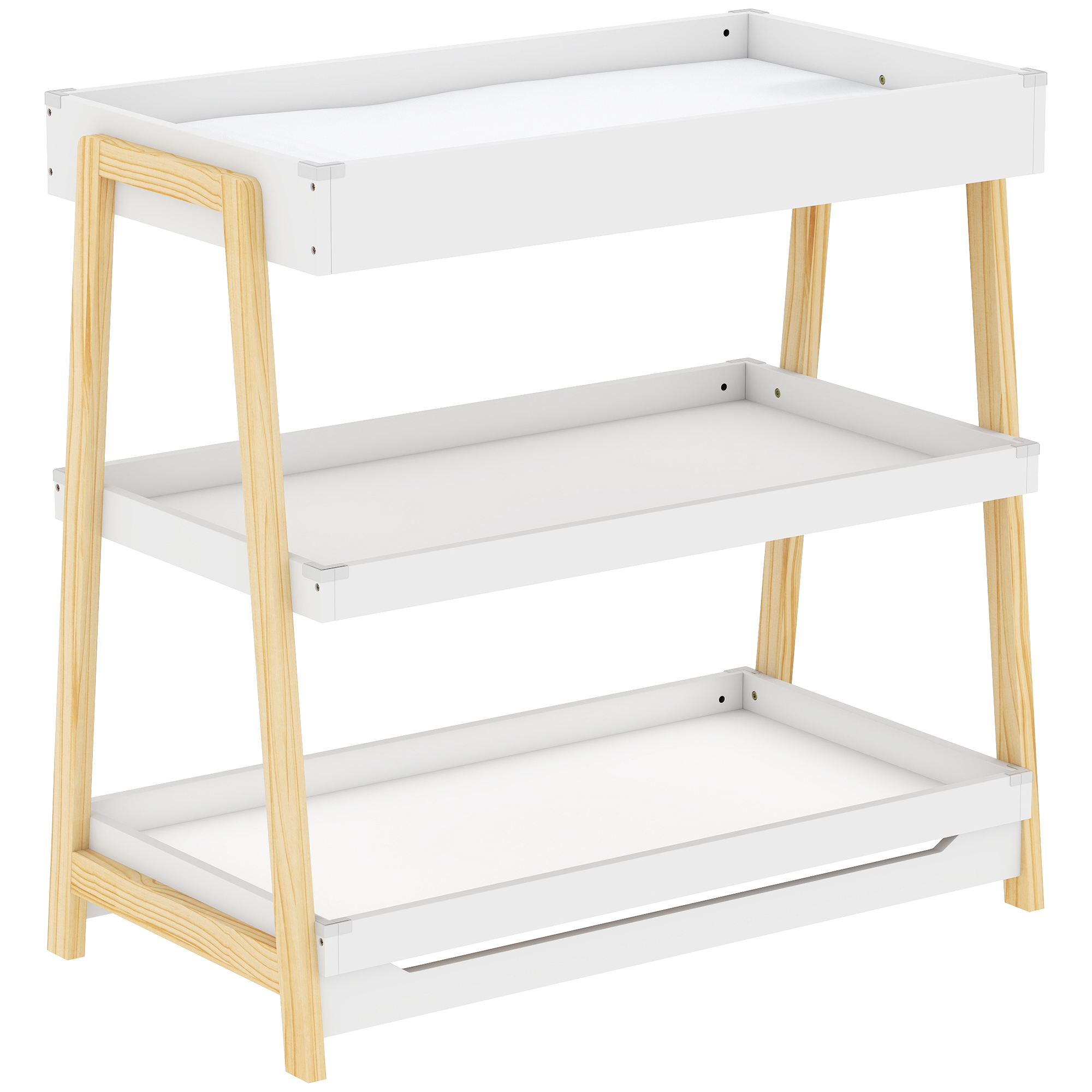 LEWES Baby Changing Table with Waterproof Mat and 2 Storage Shelves - White and Natural Wood