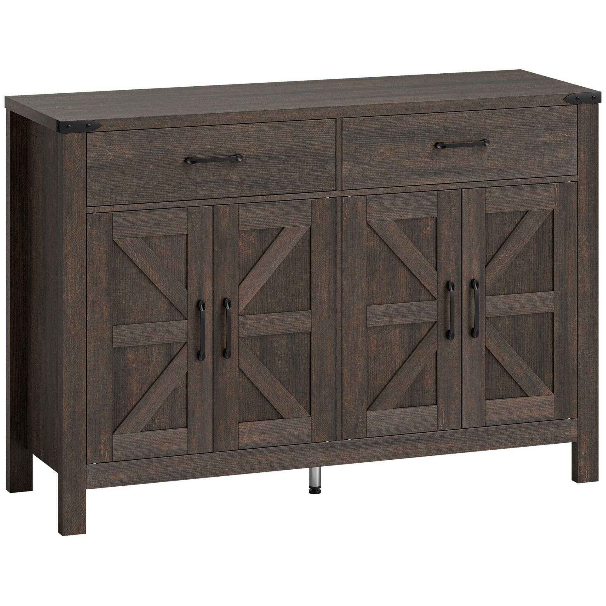 GOSFORD Kitchen Sideboard Cupboard with 4 Doors, 2 Drawers and 2 Adjustable Shelves - Dark Brown
