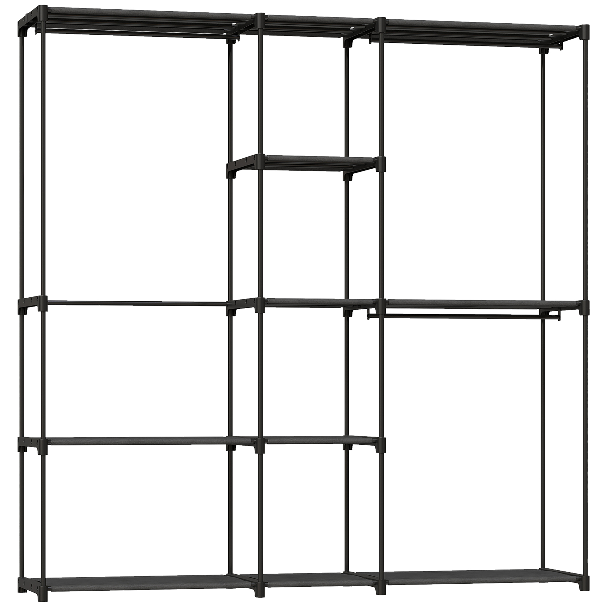 BERKELEY Open Portable Wardrobe with 8 Shelves and 3 Hanging Rails - Black
