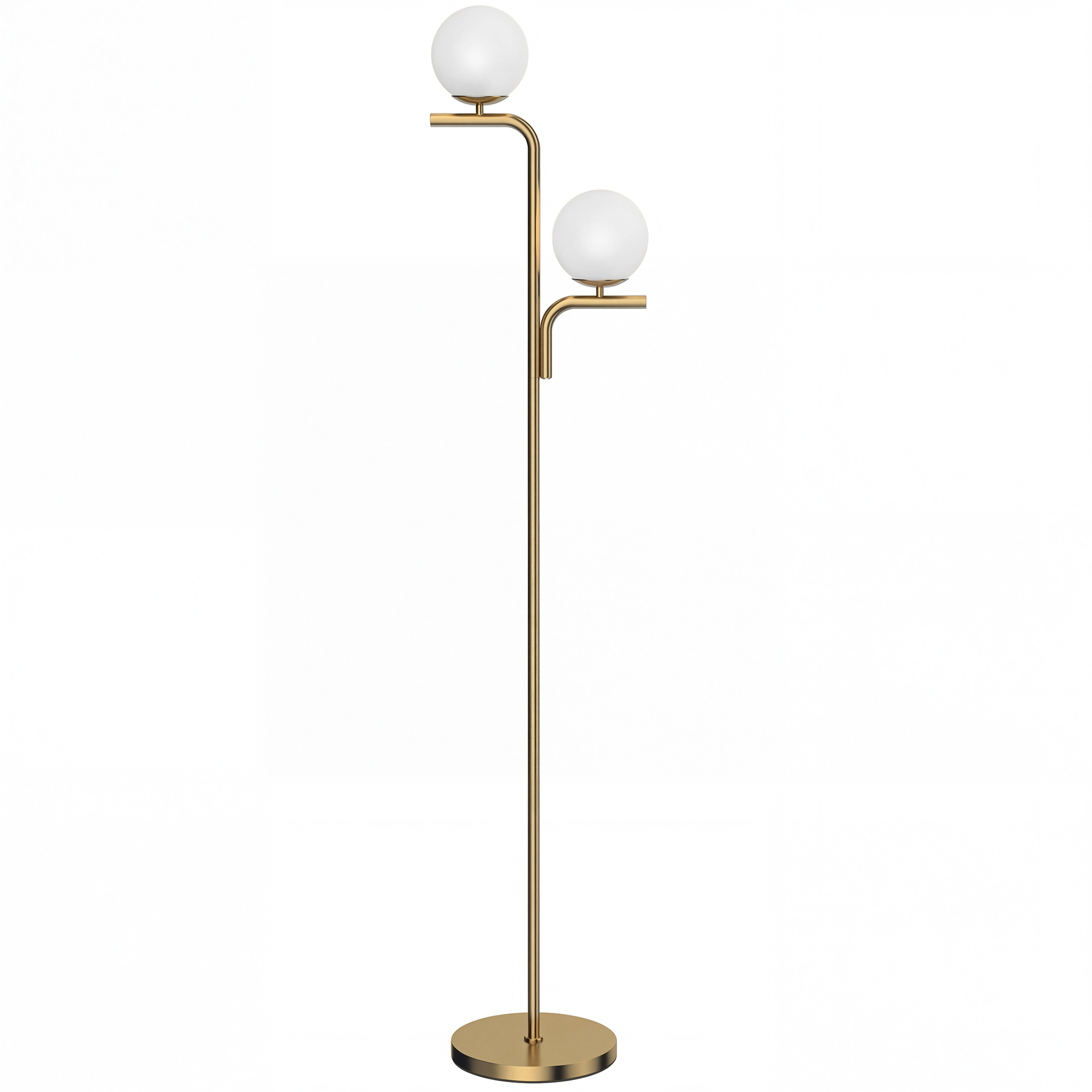 HOUGHTON Modern LED Floor Lamp with 3 Colour Temperatures, Glass Globe Shades and Foot Switch - Gold Tone and Cream