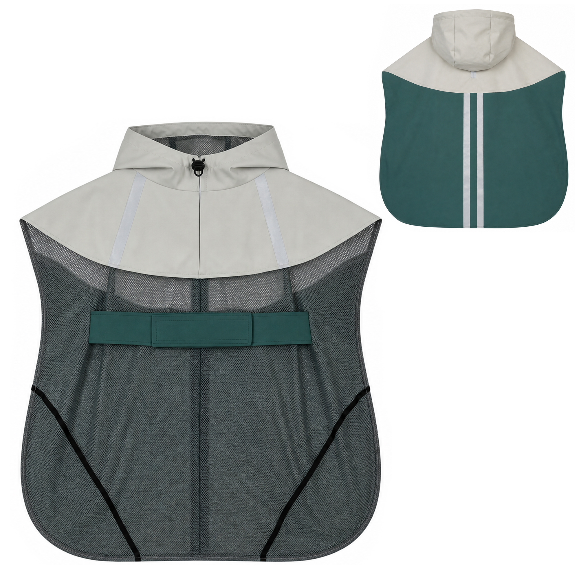 TORQUAY Extra Large Waterproof Dog Raincoat with Hood, Leash Hole and Breathable Design - Green and Cream White