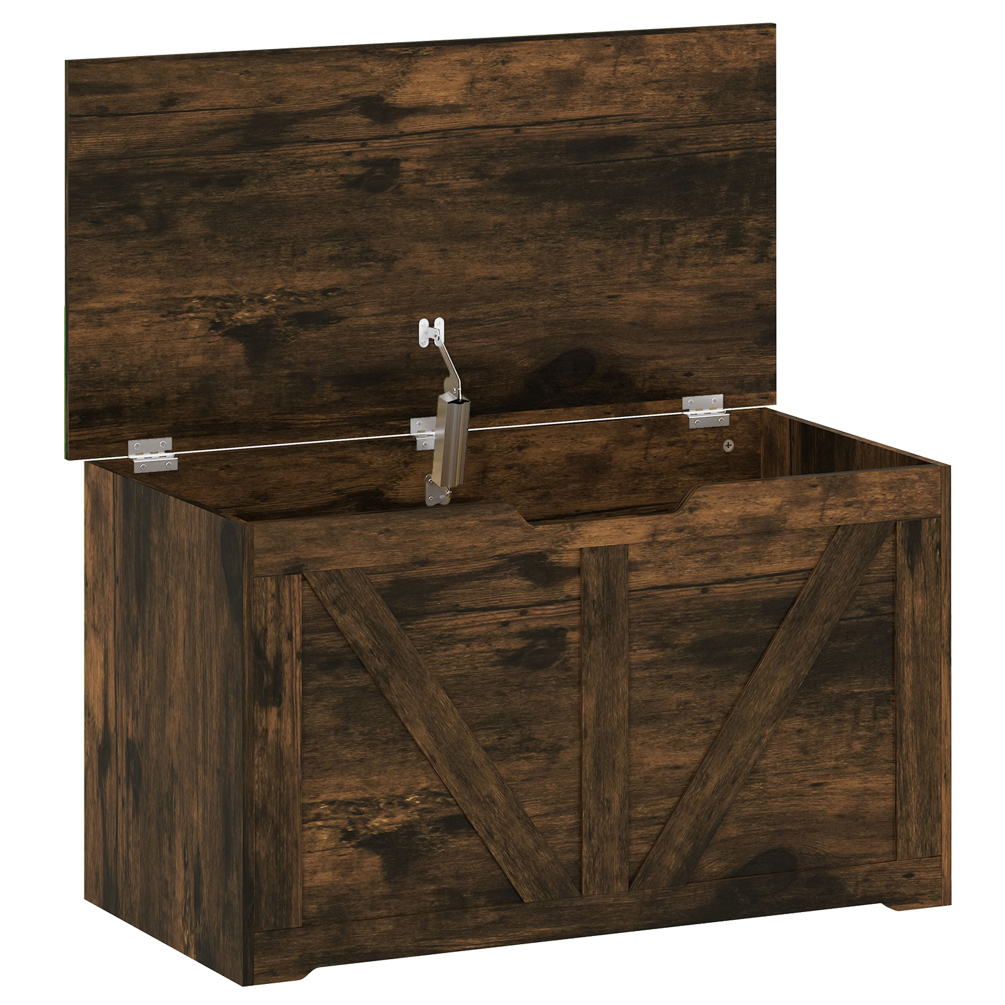 JUVRIA 100L Particleboard Home Storage Box with Safety Hinge and Wood Effect - Rustic Brown