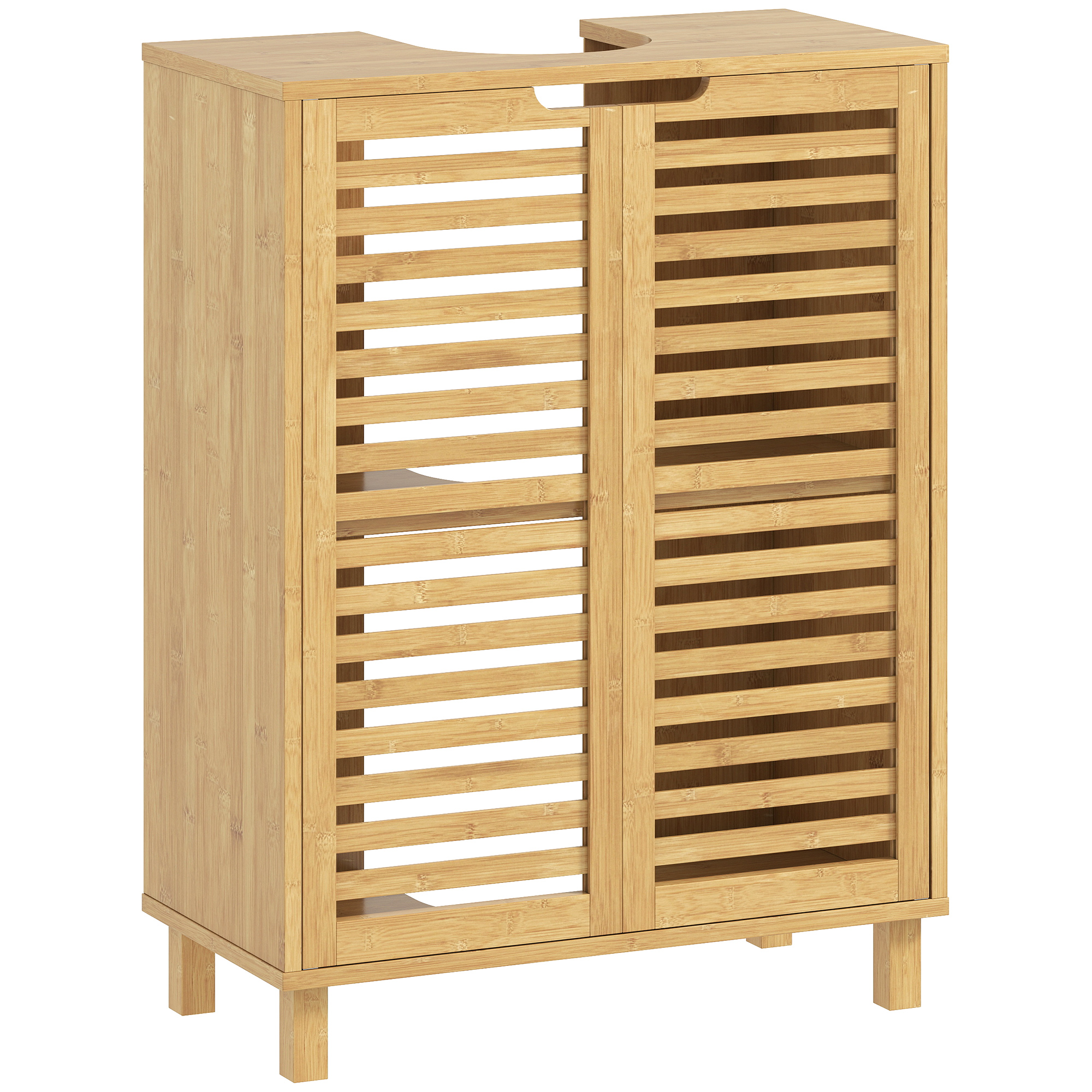 EVESHAM Freestanding Bamboo Under Sink Bathroom Cabinet with Louvered Doors and Adjustable Shelf - Natural