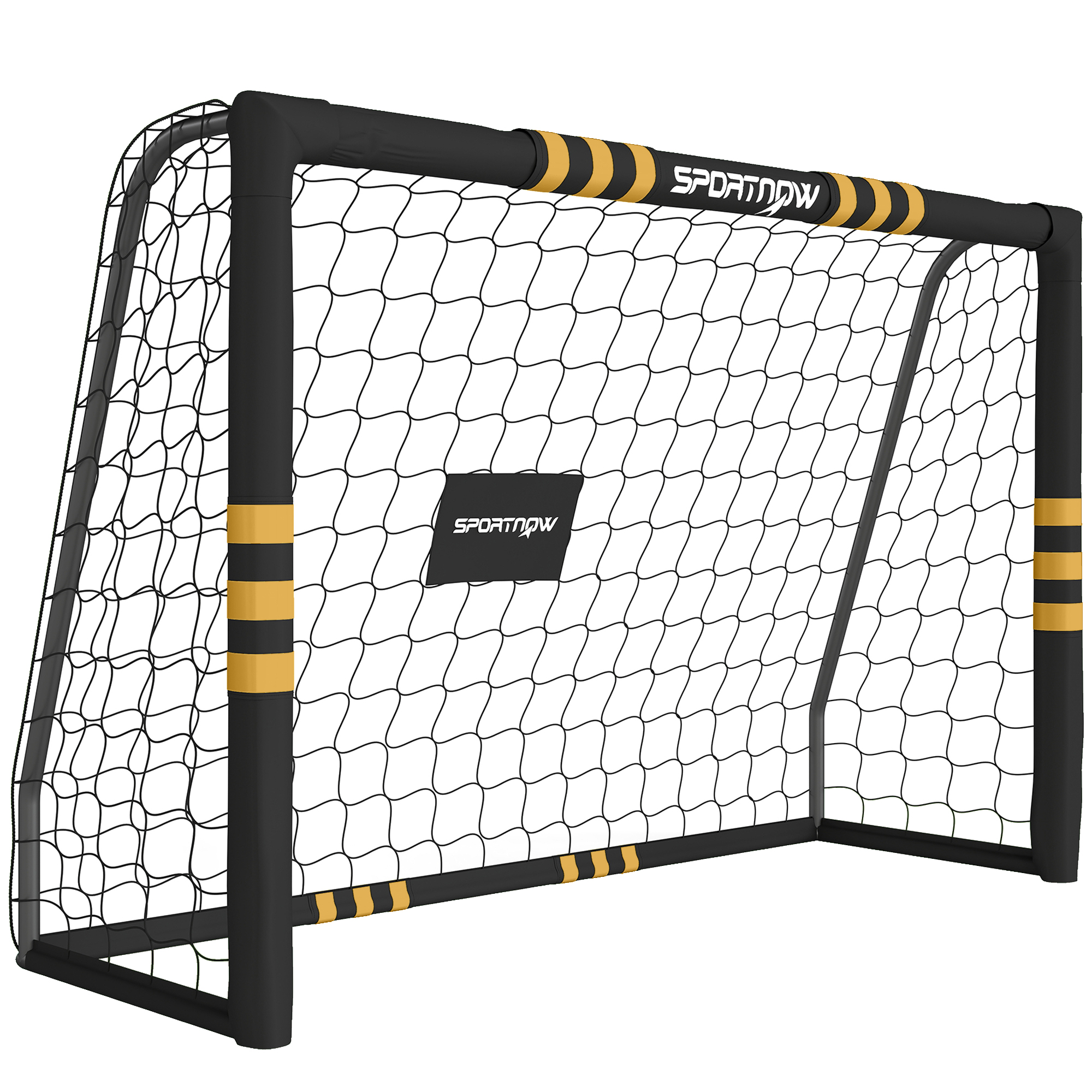 SILVERTON 6 x 4ft Portable Football Goal with Foam Padding, Ground Stakes and Metal Frame - Black and Yellow