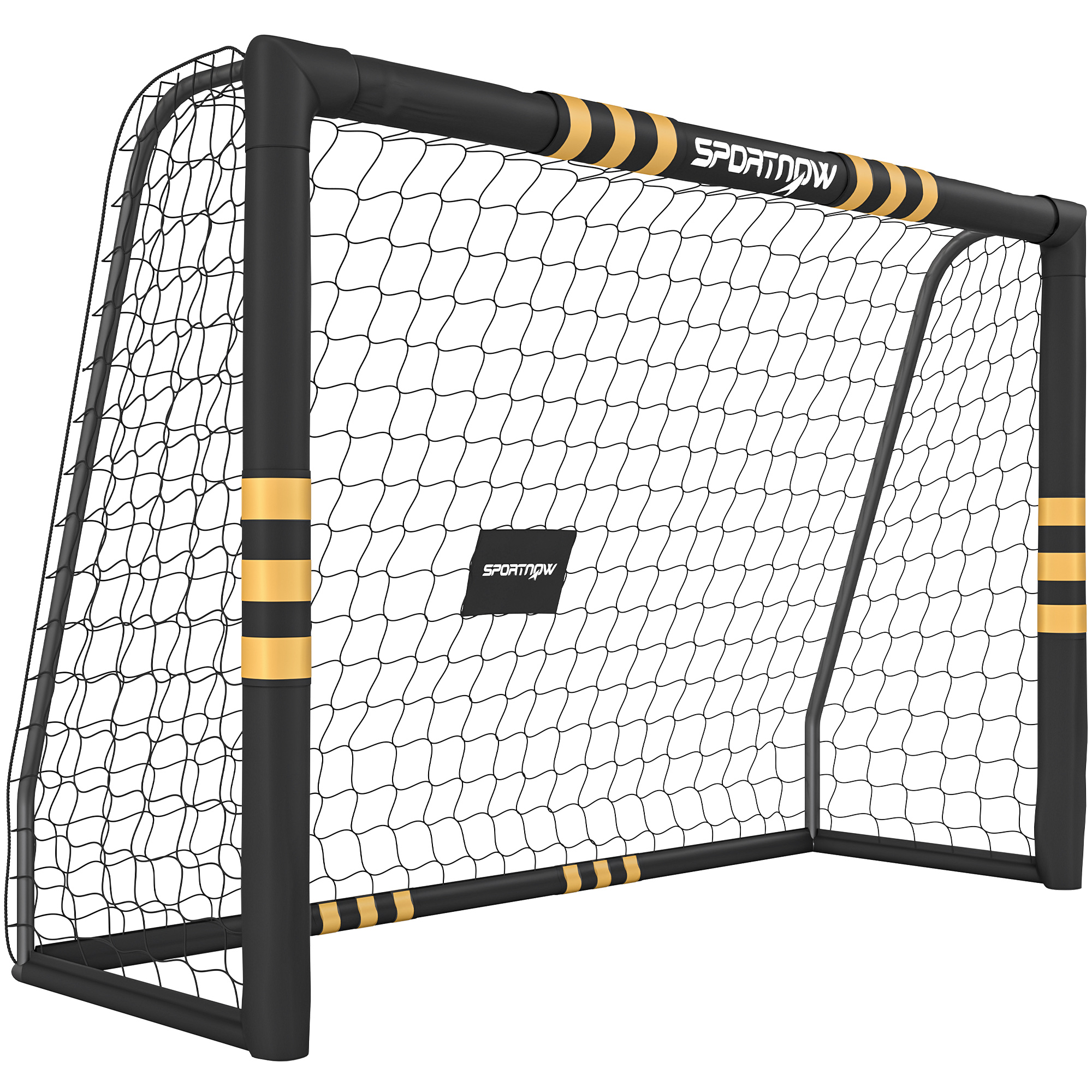SILVERTON 8 x 5ft Portable Football Goal with Foam Padding, Ground Stakes and Metal Frame - Black and Yellow