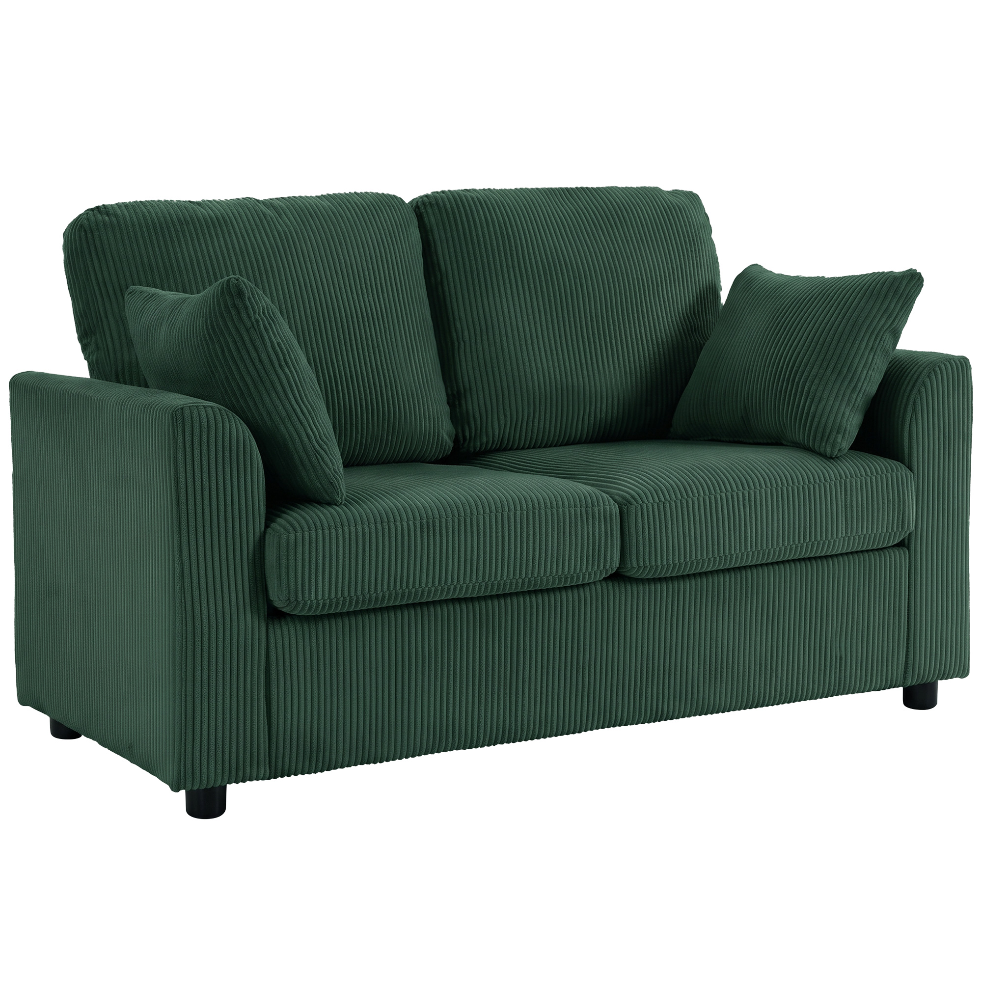 SWINBROOK Corduroy 2 Seater Sofa with Wide Deep Seat and Spring Cushions - Dark Green