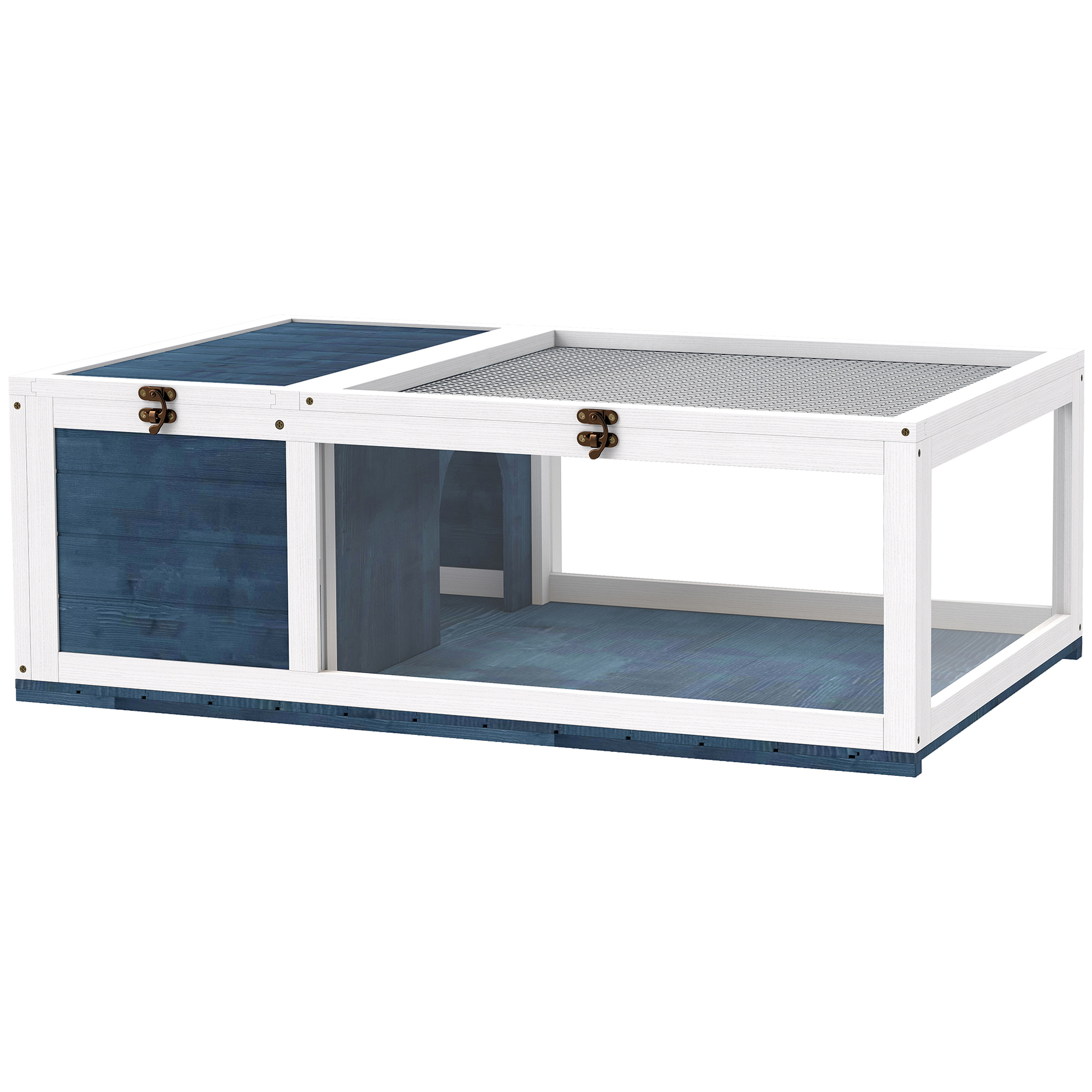 ZENVO Small Wooden Tortoise and Reptile House with Mesh Roof and Side Panels - Blue