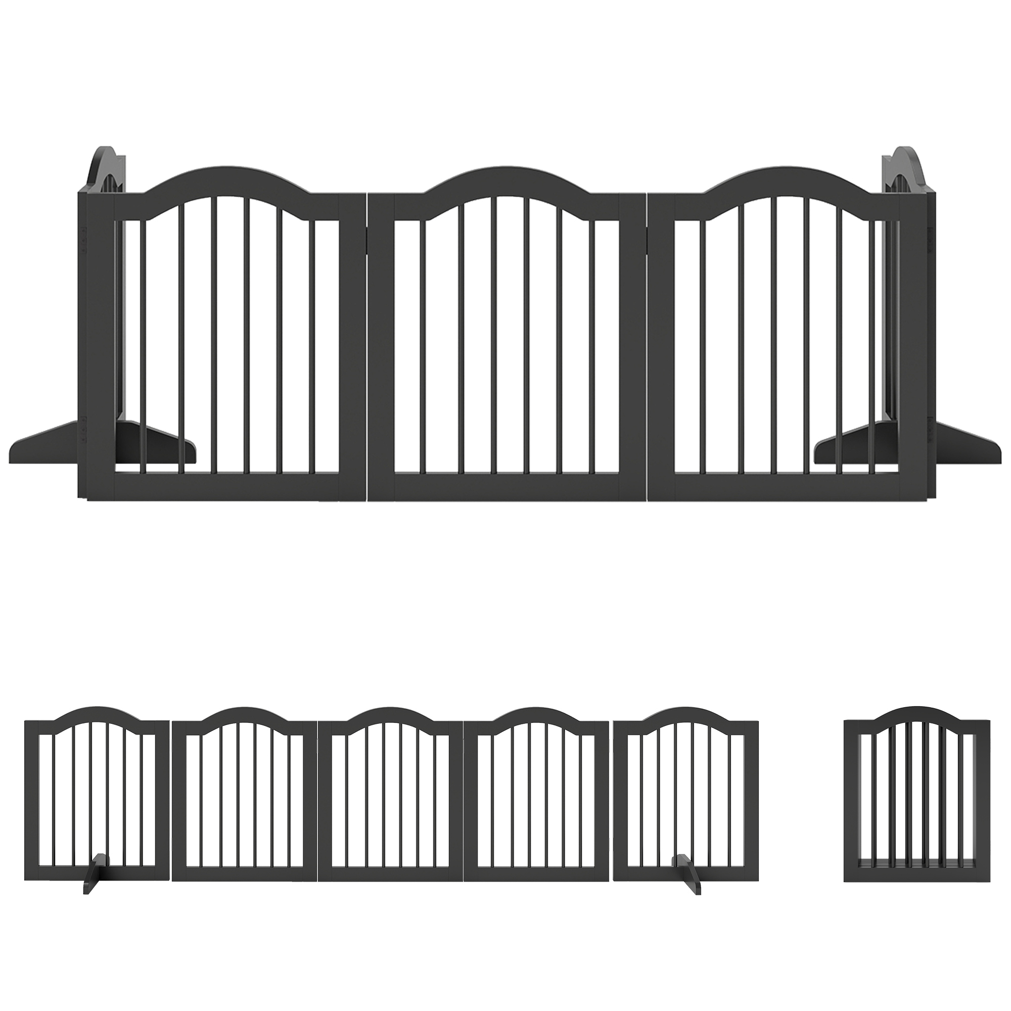 GRASMERE Foldable Freestanding Wooden Dog Gate with Support Feet for Doorways and Stairs - Black