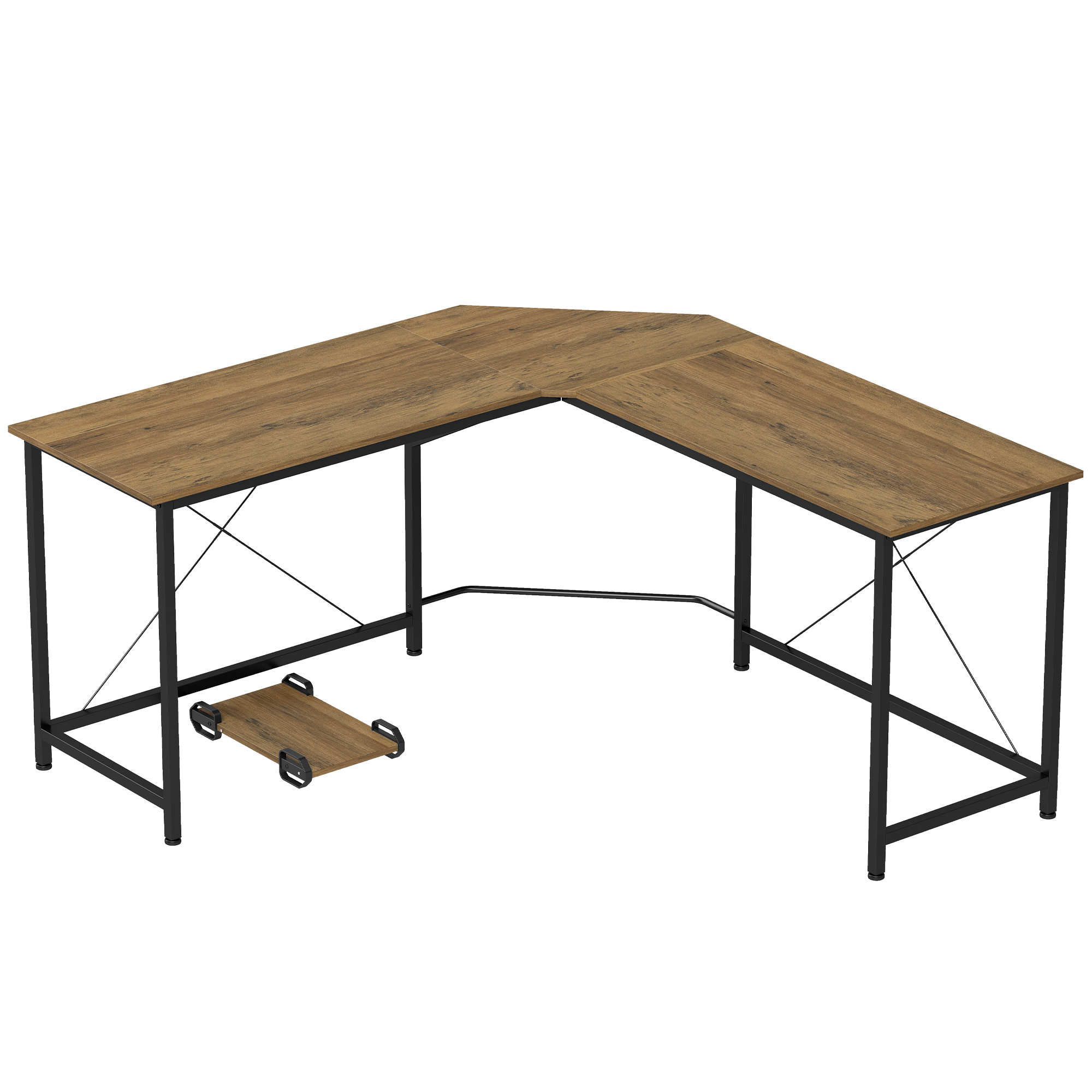 BAMBURGH L Shaped Corner Computer Desk and Gaming Workstation - Black and Grey Wood Effect