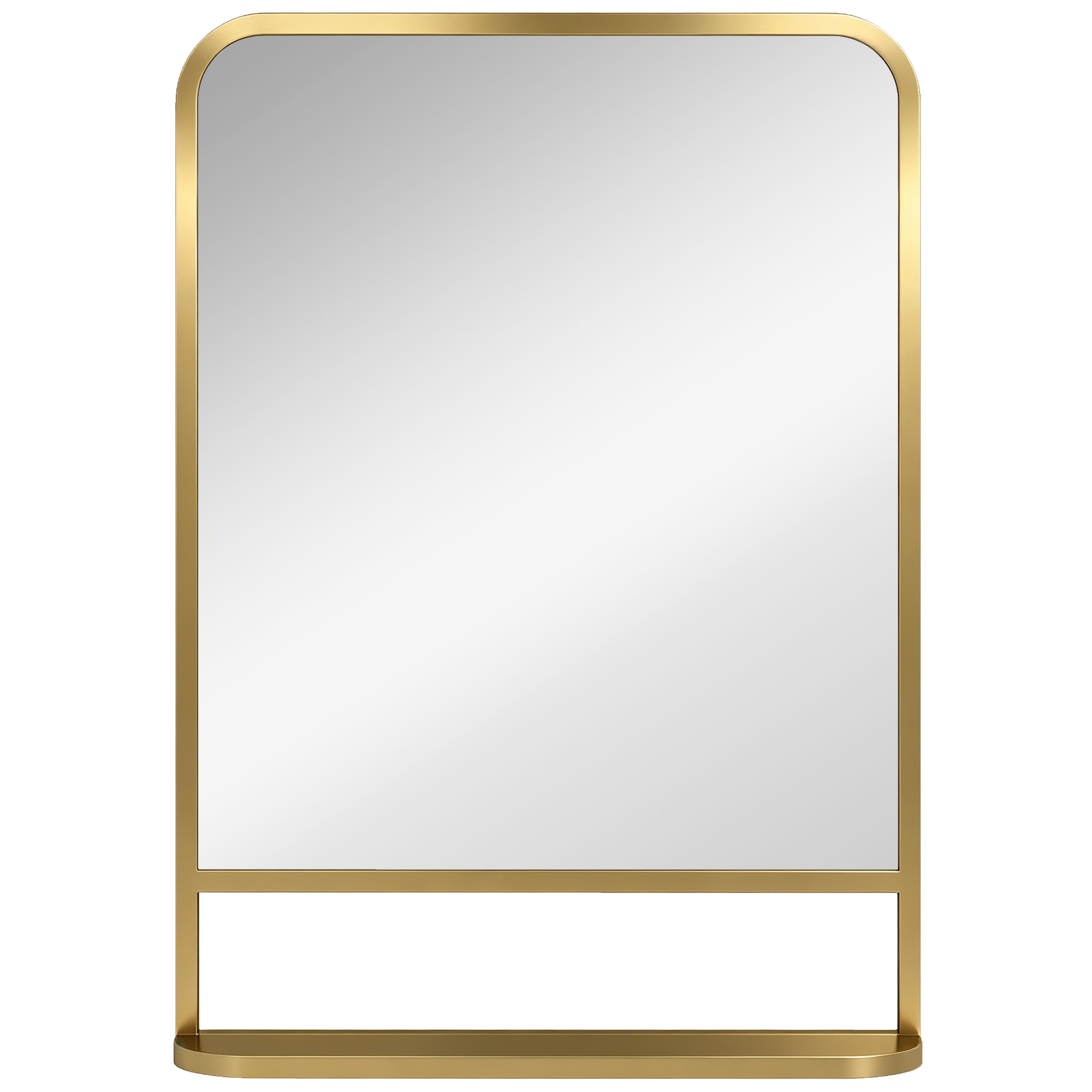PURLEY 70 x 50 cm Modern Rectangular Wall Mirror with Storage Shelf - Gold Tone