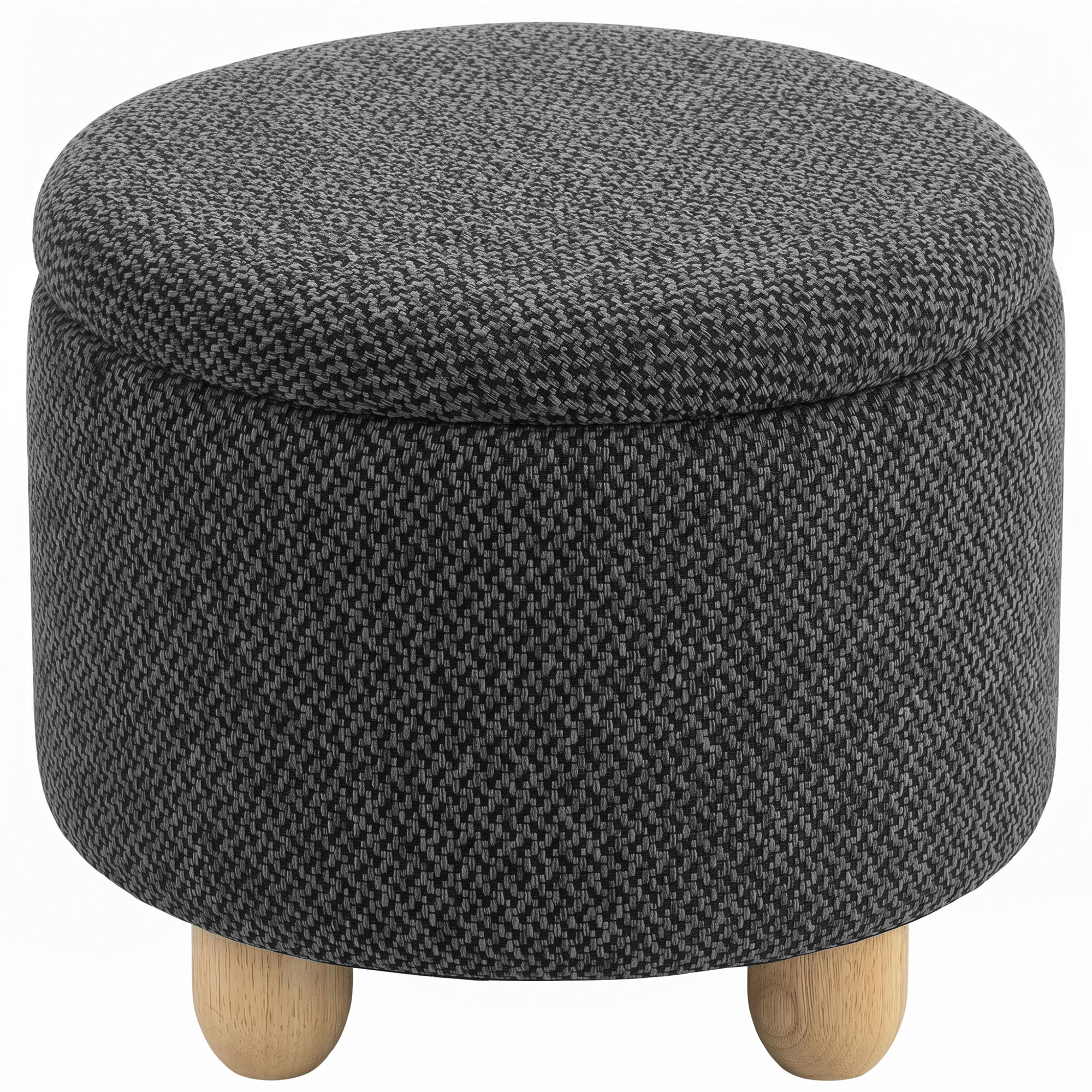 REIGATE Round Storage Ottoman Bench with Hinged Lid and Rubber Wood Legs - Dark Grey